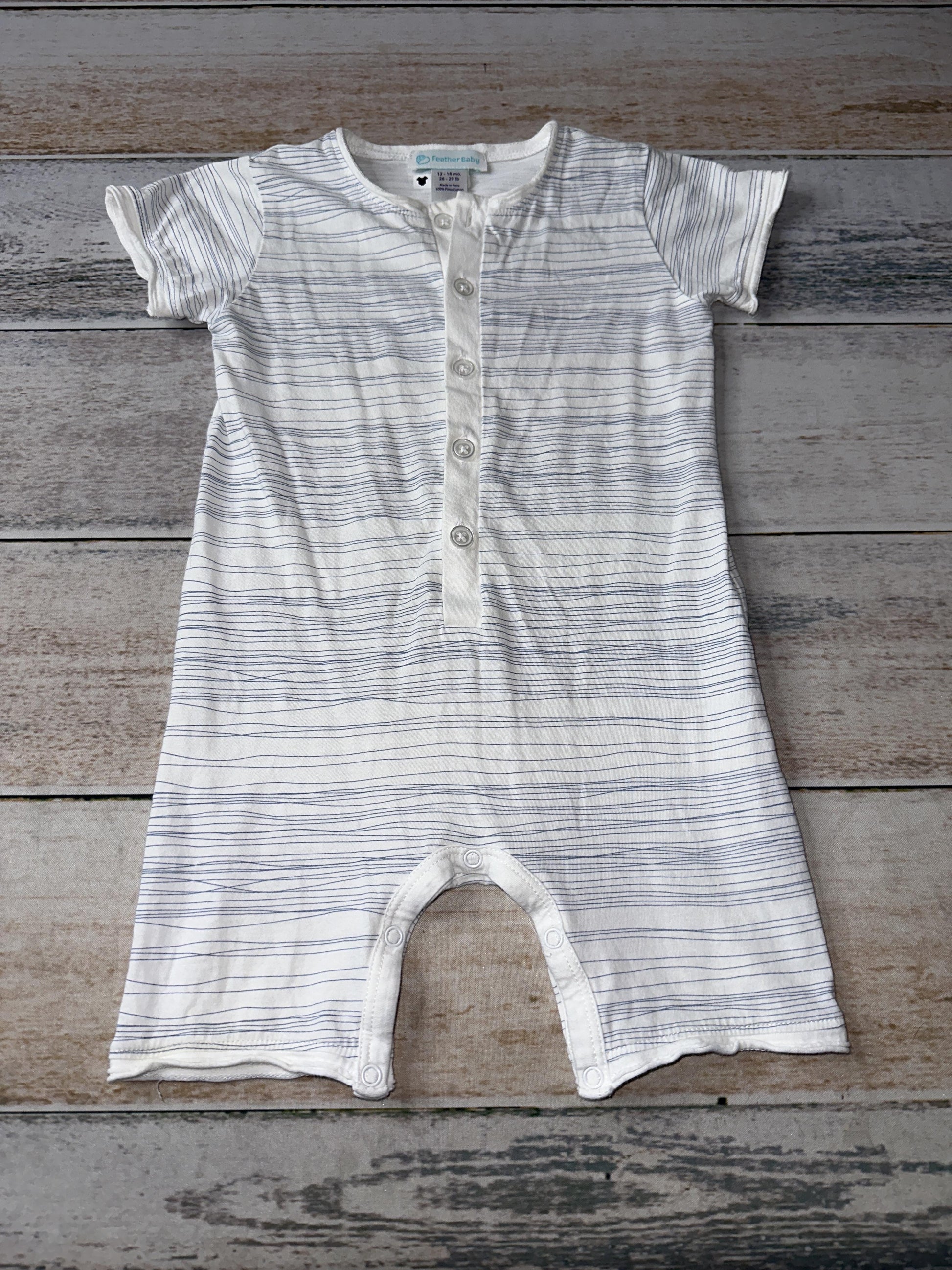 Feather Baby Boys White | Royal Blue | stripped Romper Size: 12-18 months White | Royal Blue | stripped