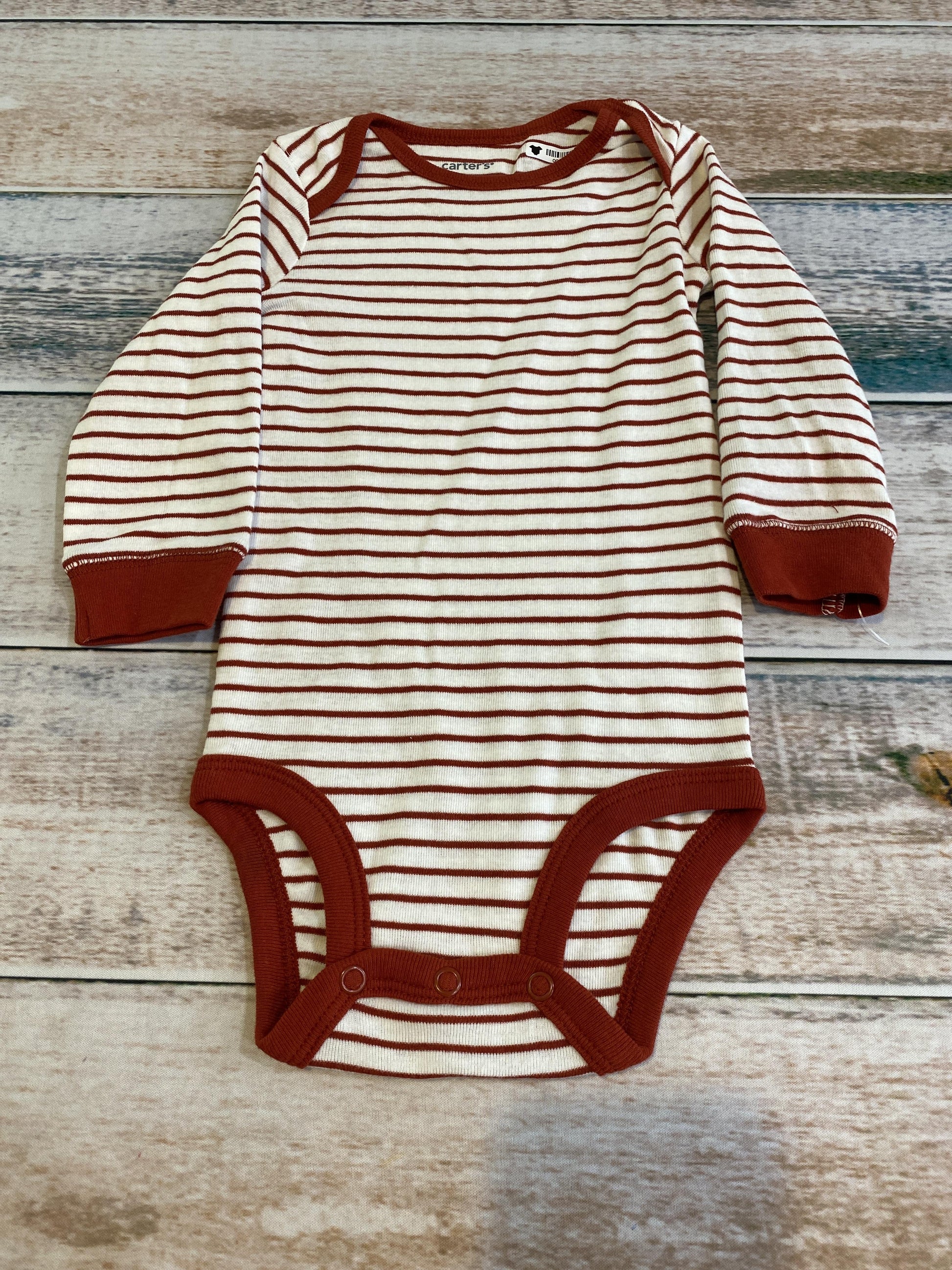 Carters Unisex White | Rust | Stripe Onesie Size: 9 months White | Rust | Stripe