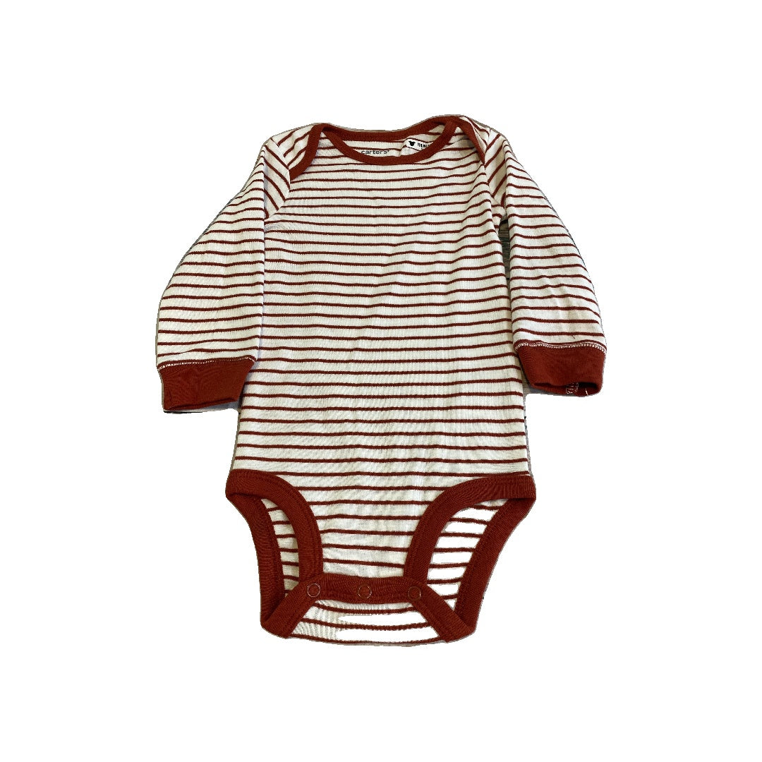 Carters Unisex White | Rust | Stripe Onesie Size: 9 months White | Rust | Stripe
