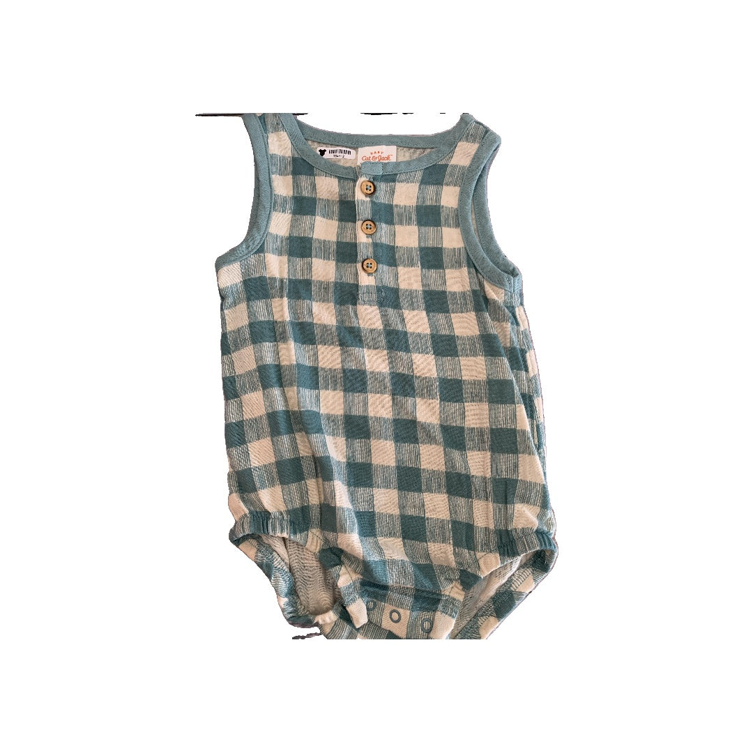 Cat & Jack Boys White | Sage | Check Romper Size: 6-9 months White | Sage | Check