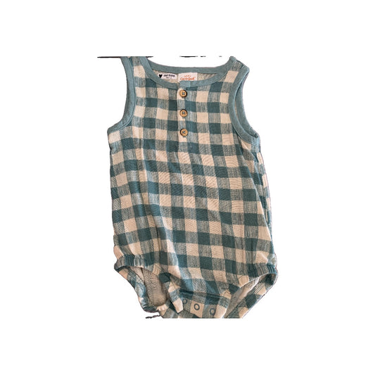 Cat & Jack Boys White | Sage | Check Romper Size: 6-9 months White | Sage | Check