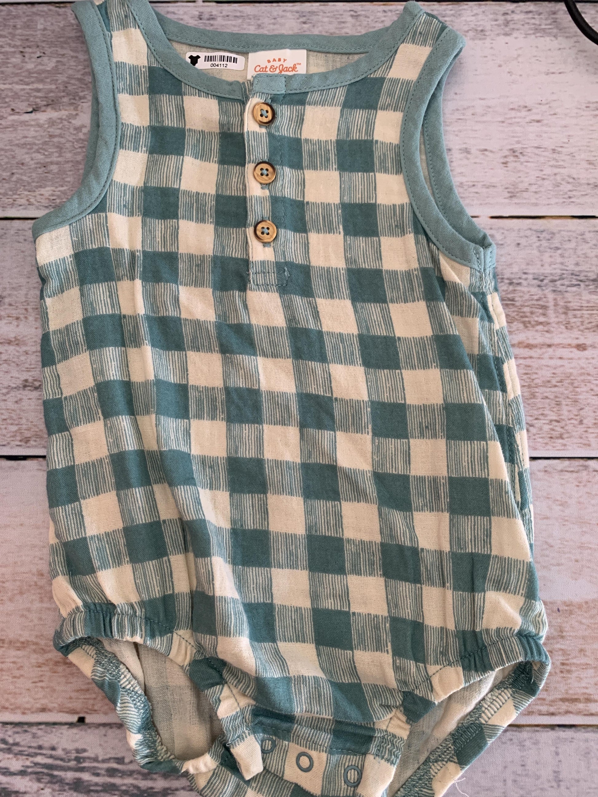 Cat & Jack Boys White | Sage | Check Romper Size: 6-9 months White | Sage | Check