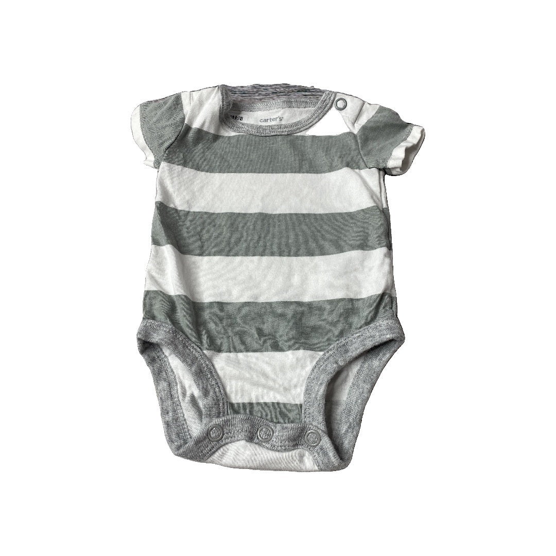 Carters Boys White | Sage | Striped Onesie Size: Newborn White | Sage | Striped