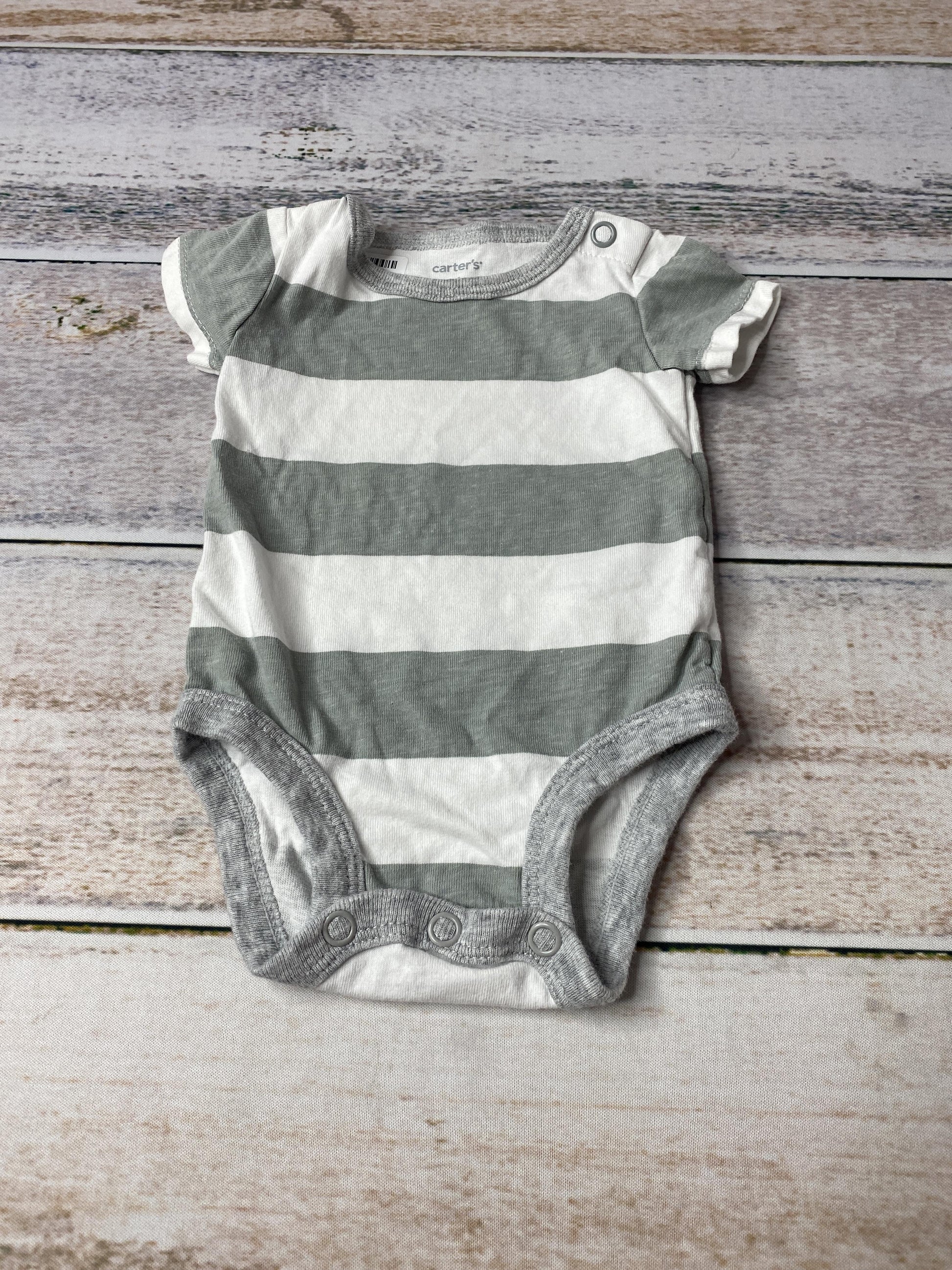 Carters Boys White | Sage | Striped Onesie Size: Newborn White | Sage | Striped