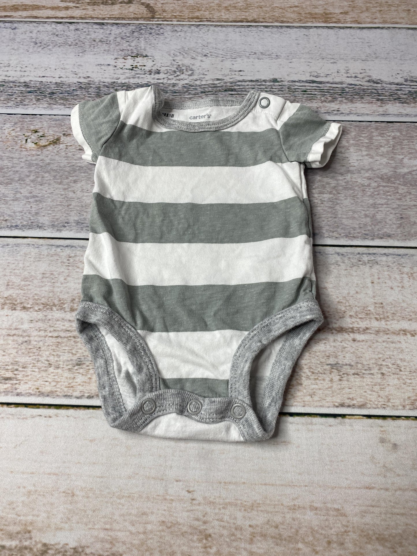 Carters Boys White | Sage | Striped Onesie Size: Newborn White | Sage | Striped
