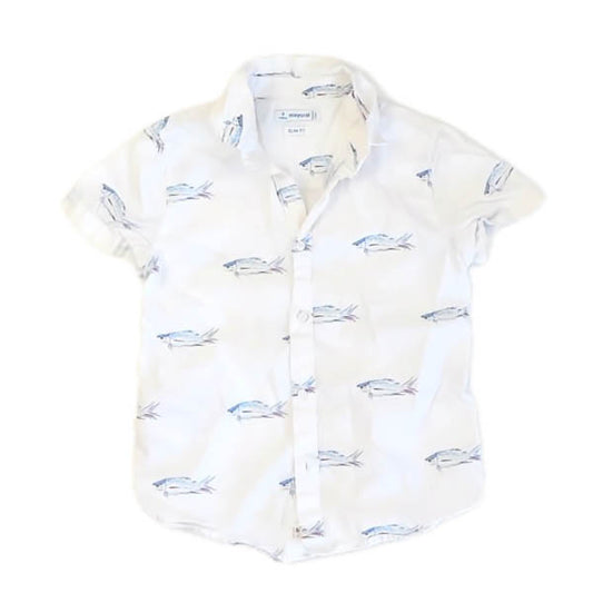 Rockets Of Awesome Boys White Sharks Button Down Short Sleeve Size: 5T White Sharks