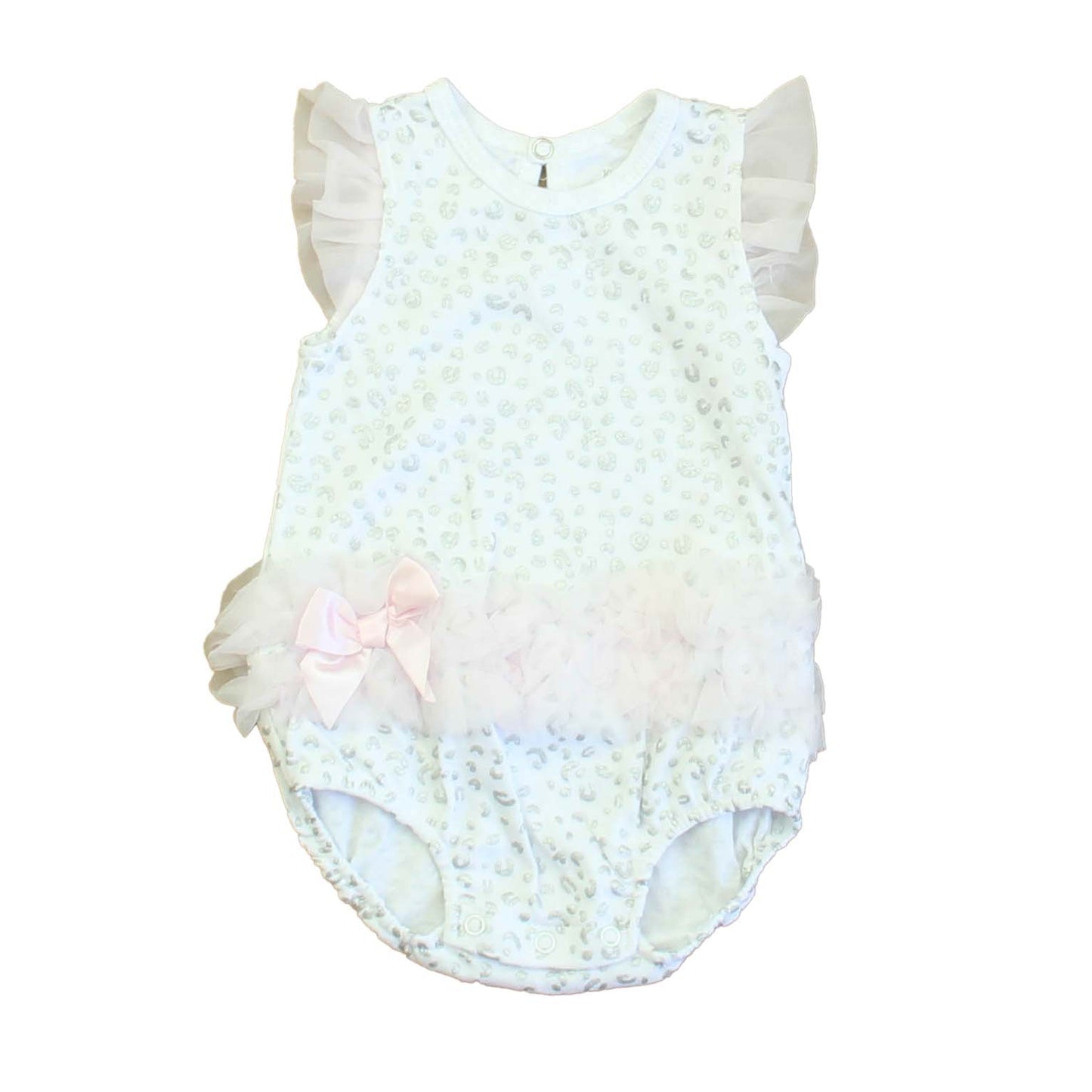 Kyle & Deena Girls White | Silver | Pink Romper Size: 6-9 Months