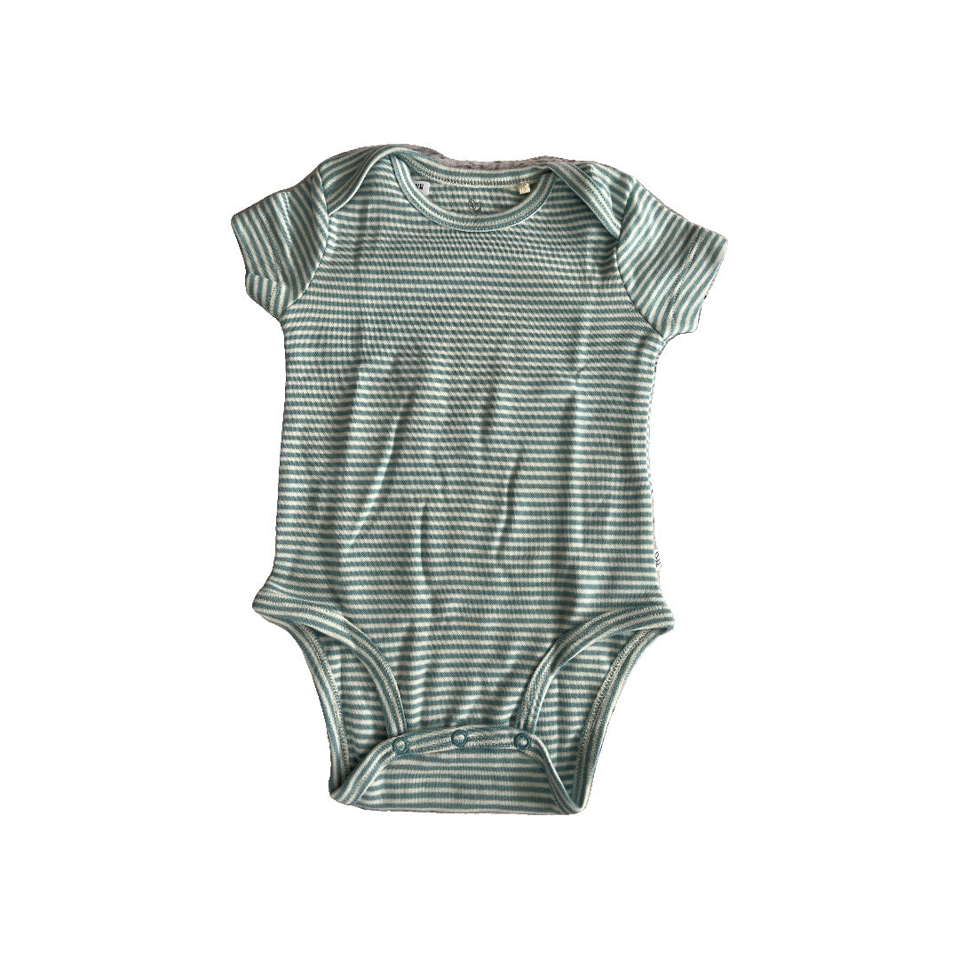 Oliver & Rain Unisex White | Stripe | Aqua Onesie Size: 6 months White | Stripe | Aqua