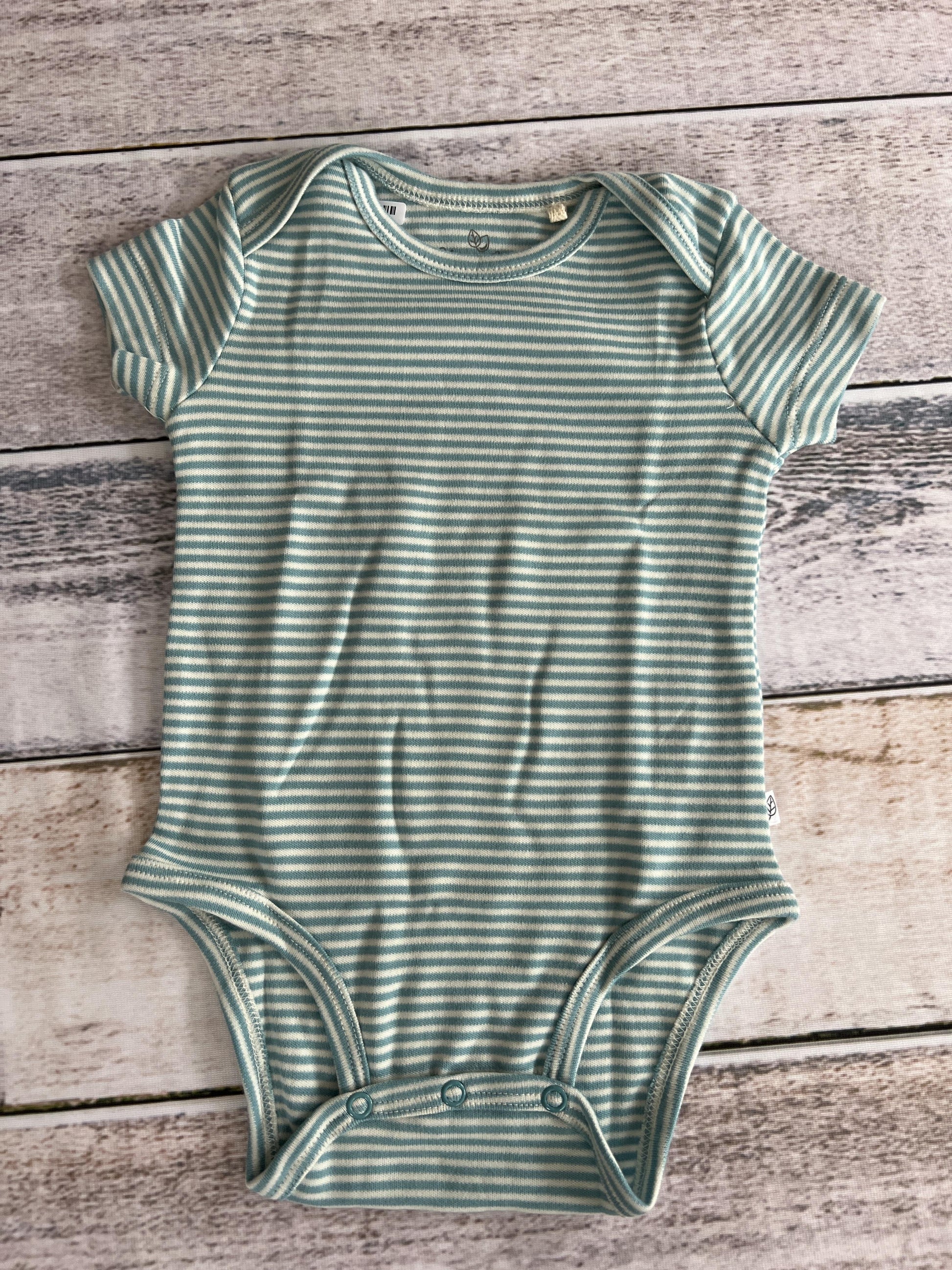 Oliver & Rain Unisex White | Stripe | Aqua Onesie Size: 6 months White | Stripe | Aqua