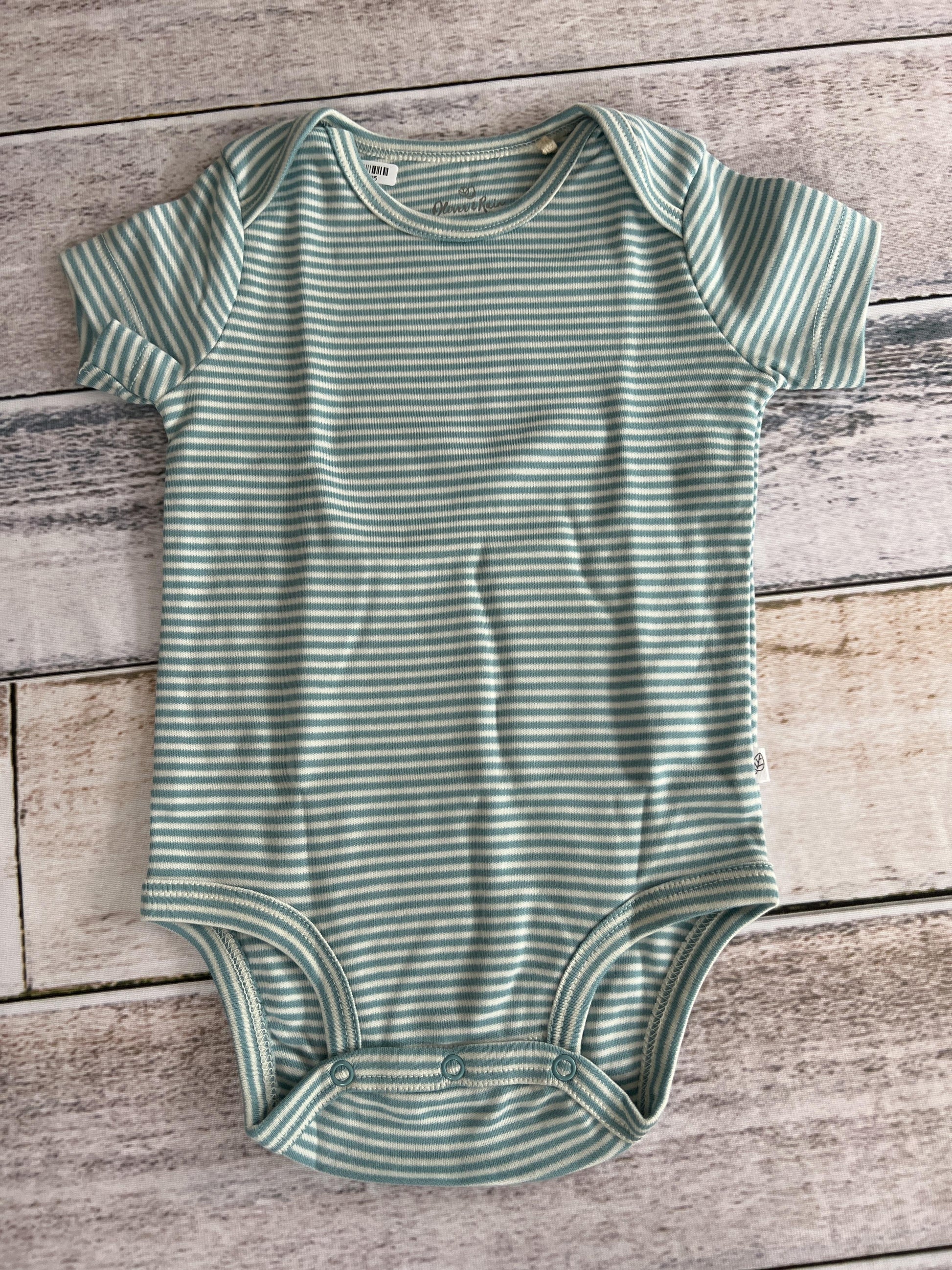 Oliver & Rain Unisex White | Stripe | Aqua Onesie Size: 12 months White | Stripe | Aqua