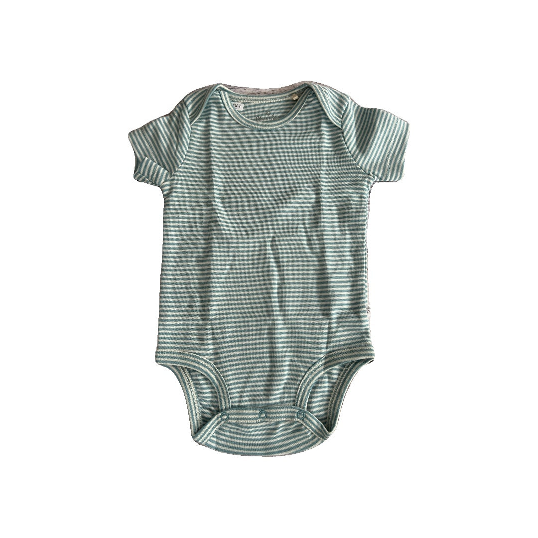 Oliver & Rain Unisex White | Stripe | Aqua Onesie Size: 12 months White | Stripe | Aqua