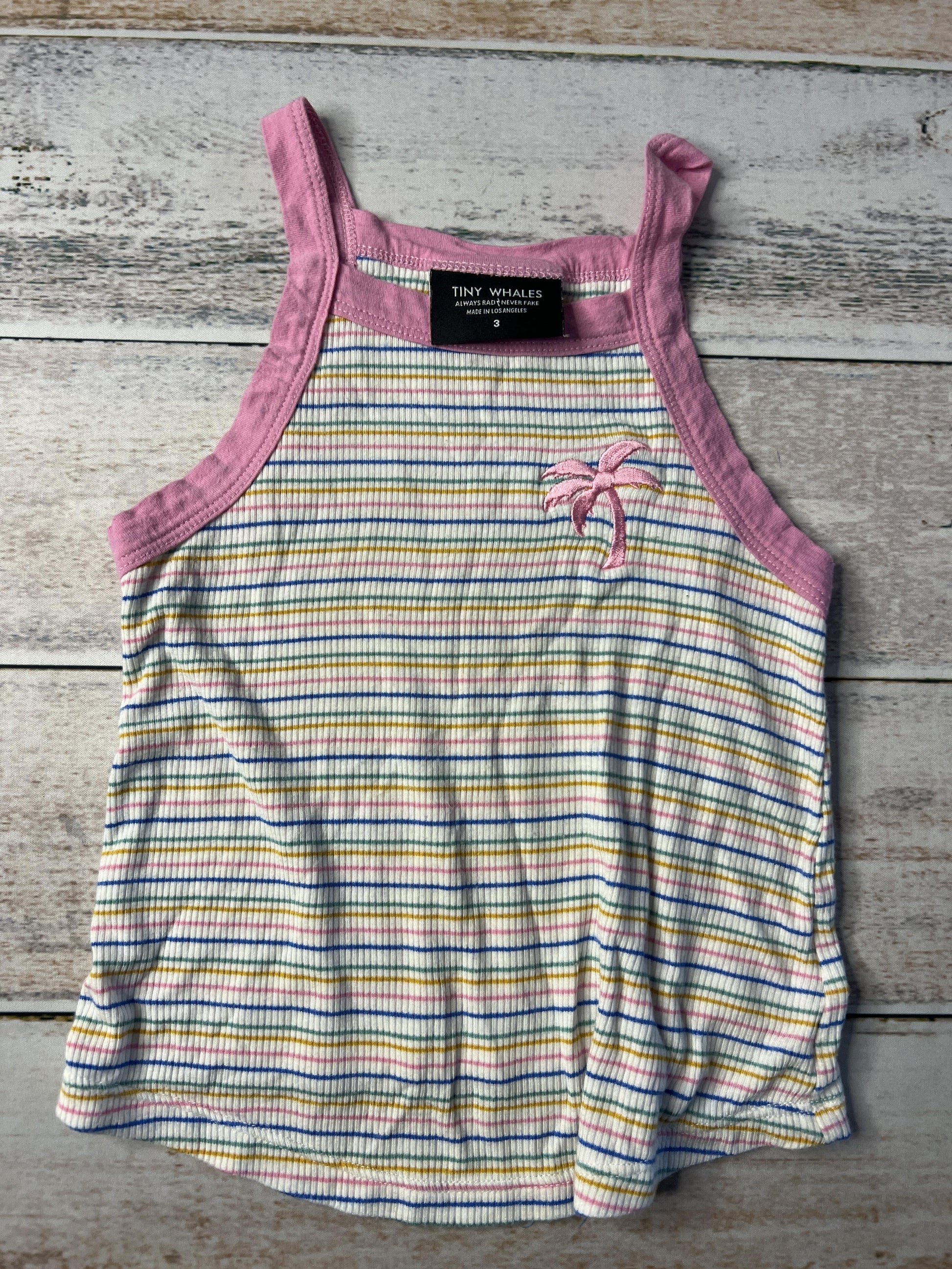 Tiny Whales Girls White | Stripe | light green | pink | Light Blue Tank Top Size: 3T White | Stripe | light green | pink | Light Blue
