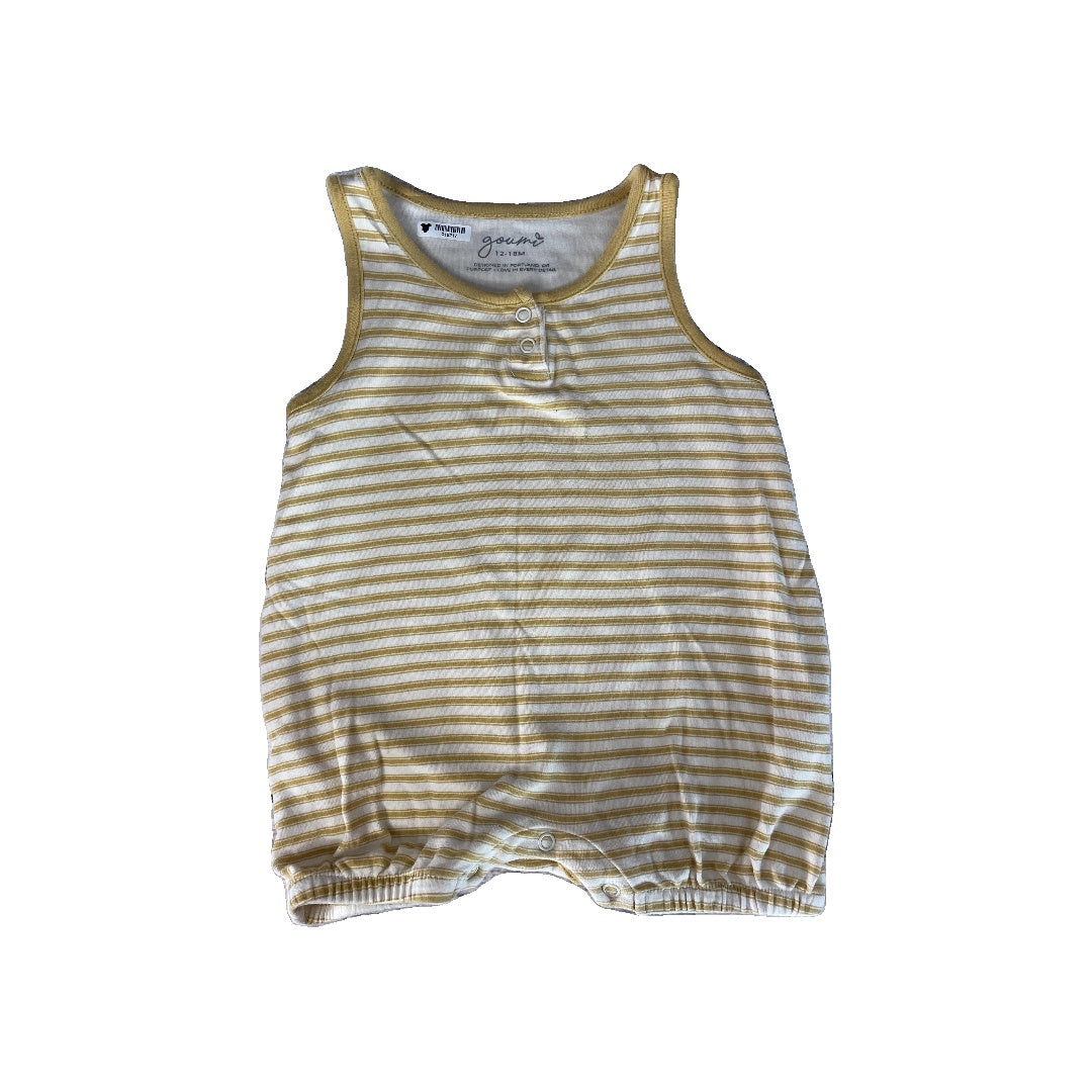 Goumi Unisex White | Stripe | Yellow Romper Size: 12-18 months White | Stripe | Yellow