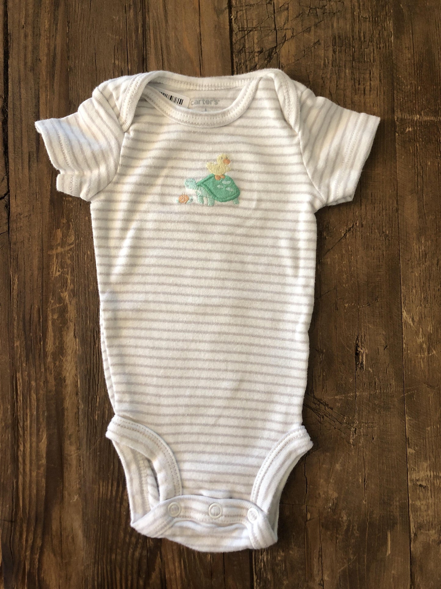 Carters Boys White | Striped | Grey Onesie Size: Newborn White | Striped | Grey