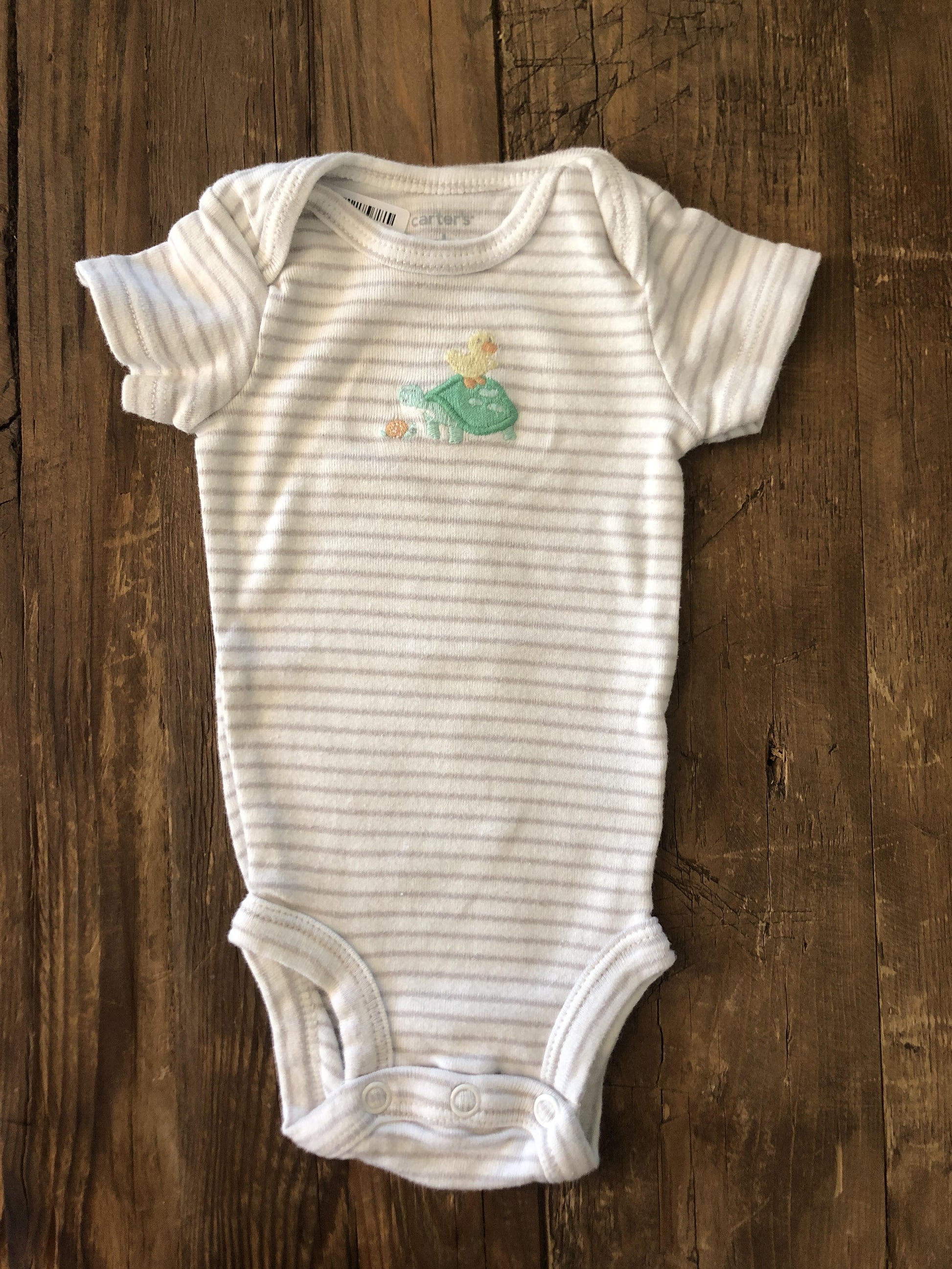 Carters Boys White | Striped | Grey Onesie Size: Newborn White | Striped | Grey