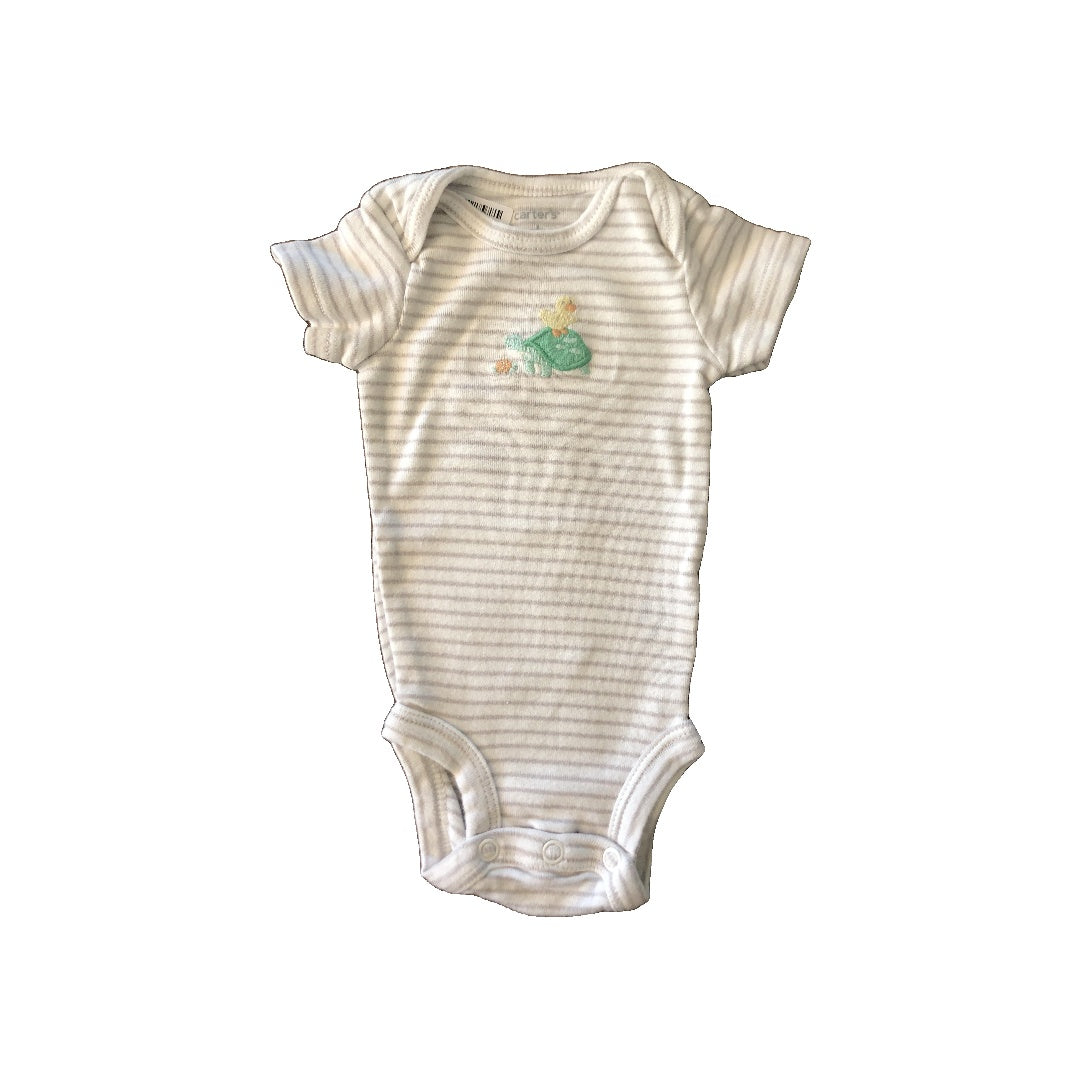 Carters Boys White | Striped | Grey Onesie Size: Newborn White | Striped | Grey