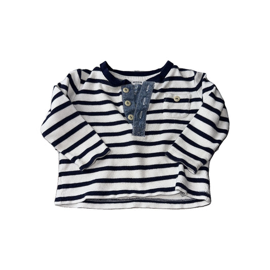 Gap Boys White | Striped | Navy Blue Long Sleeve T-Shirt Size: 6-12 months White | Striped | Navy Blue