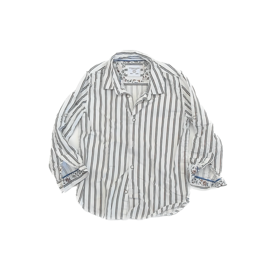 Denim & Flower Boys White Striped Button Down Long Sleeve Size: 7 Years White Striped