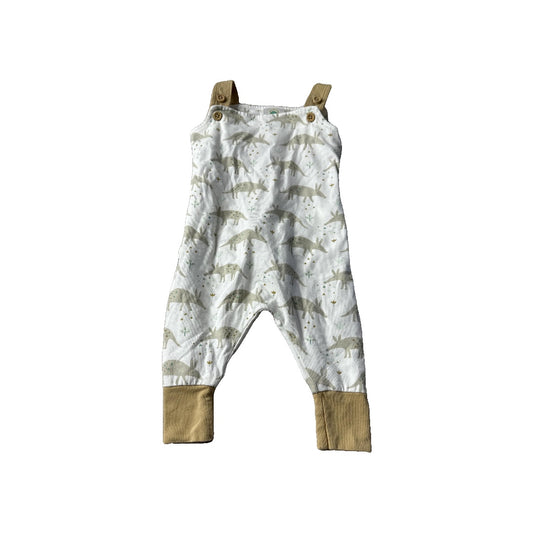 Elephant Moon Boys White | Tan | animals Overalls Size: 3-6 months White | Tan | animals