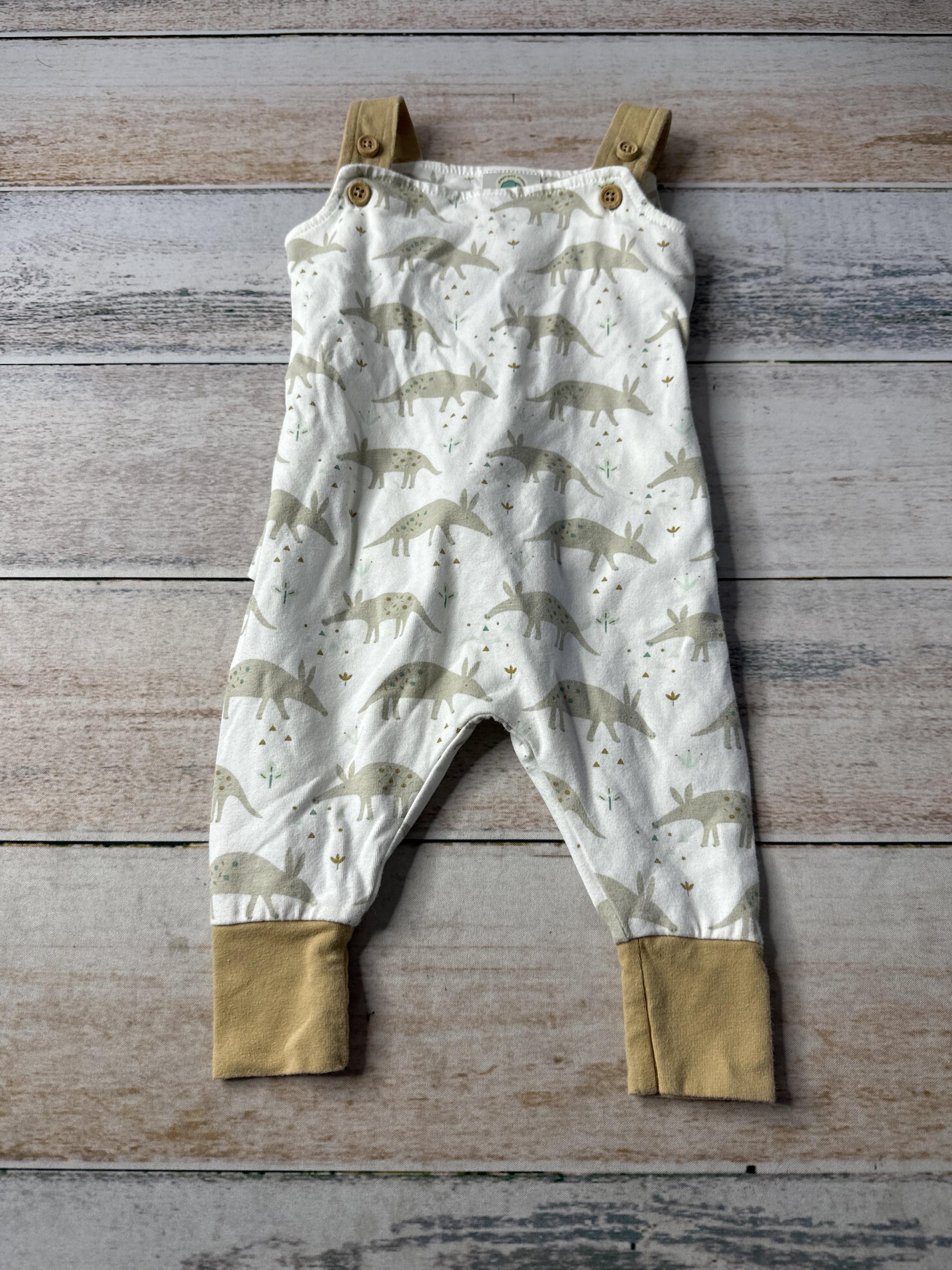 Elephant Moon Boys White | Tan | animals Overalls Size: 3-6 months White | Tan | animals
