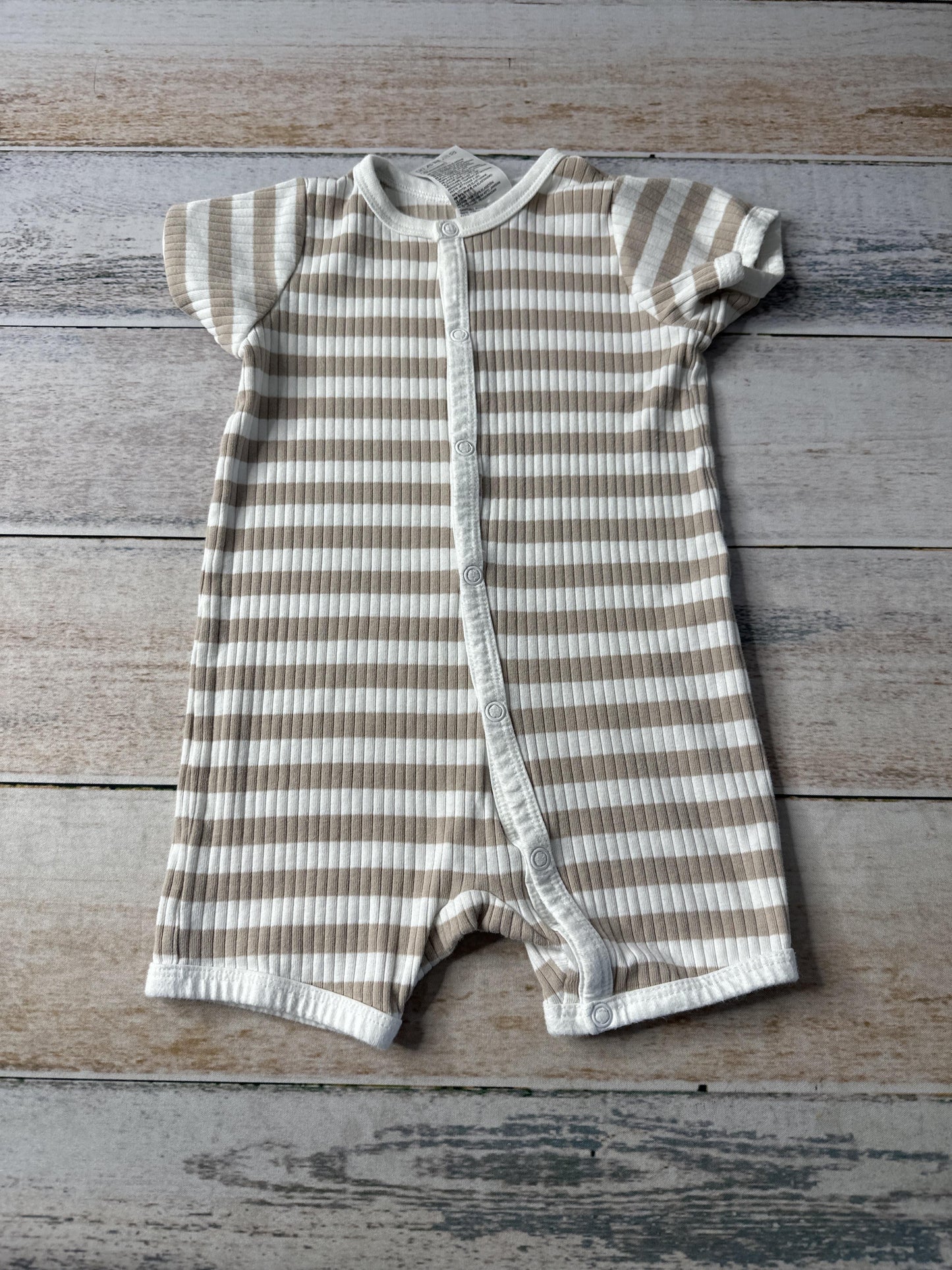 H&M Boys White | Tan | Brown | Stripe Romper Size: 9 months White | Tan | Brown | Stripe