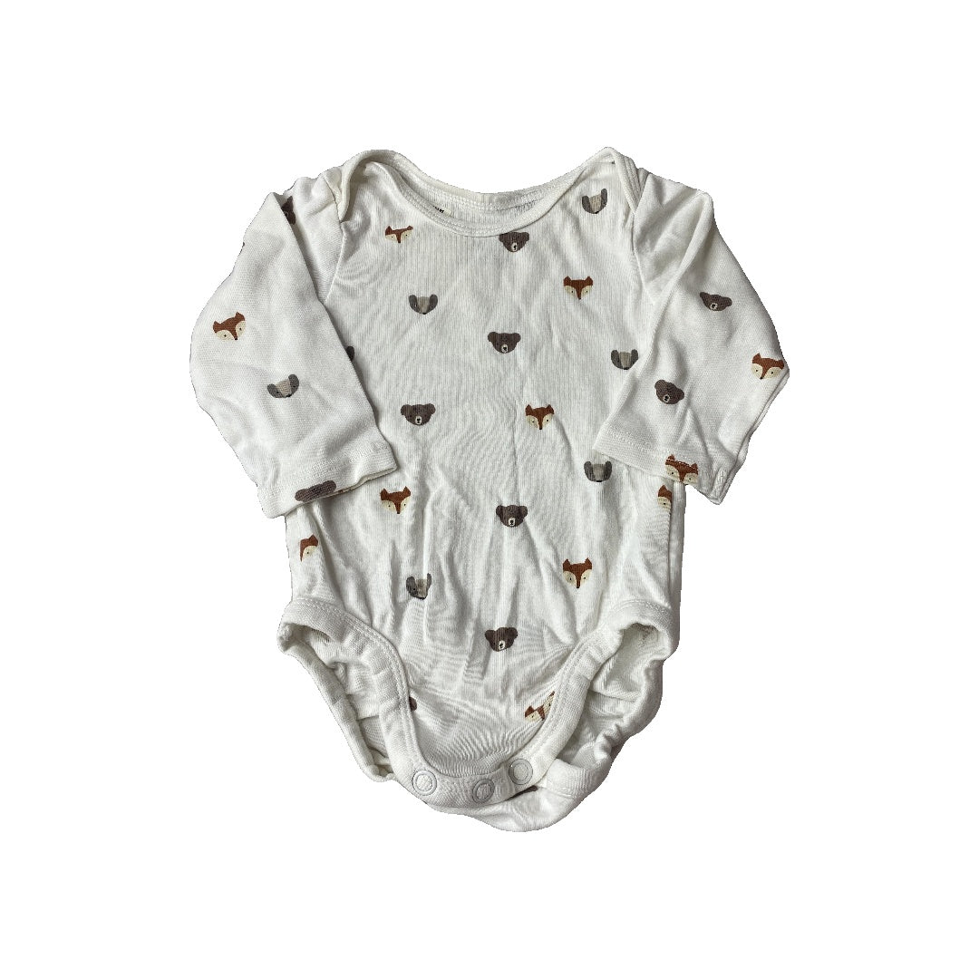H&M Unisex White | Tan | Brown Onesie Size: 3 months White | Tan | Brown