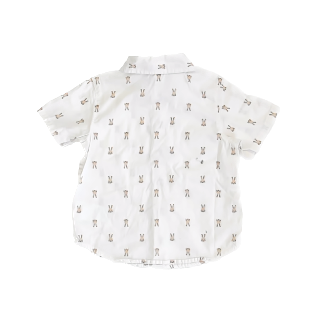 Old Navy Boys White | Tan Bunnies Button Down Short Sleeve Size: 3T White | Tan Bunnies