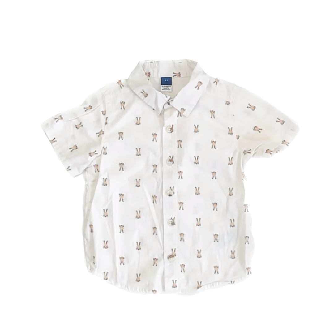 Old Navy Boys White | Tan Bunnies Button Down Short Sleeve Size: 3T White | Tan Bunnies