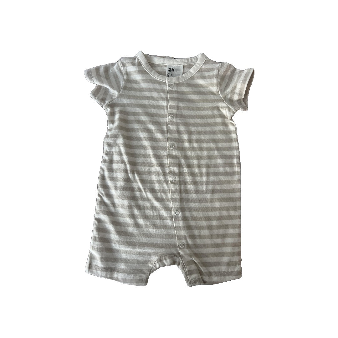 H&M Boys White | Tan | Stripe Romper Size: 6 months White | Tan | Stripe