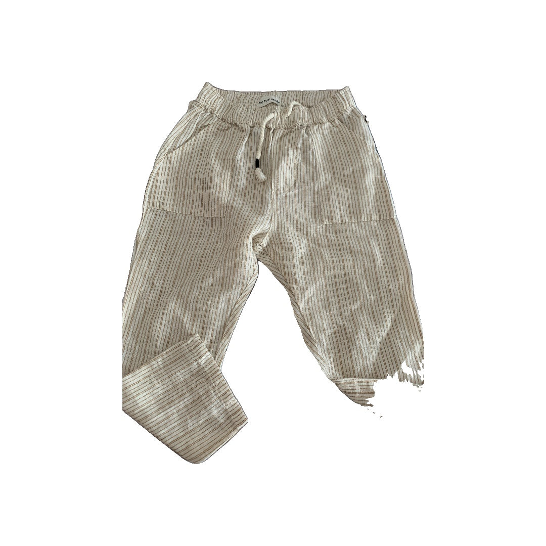 My Little Cozmo Boys White | Tan | Stripe Pants Size: 4T White | Tan | Stripe