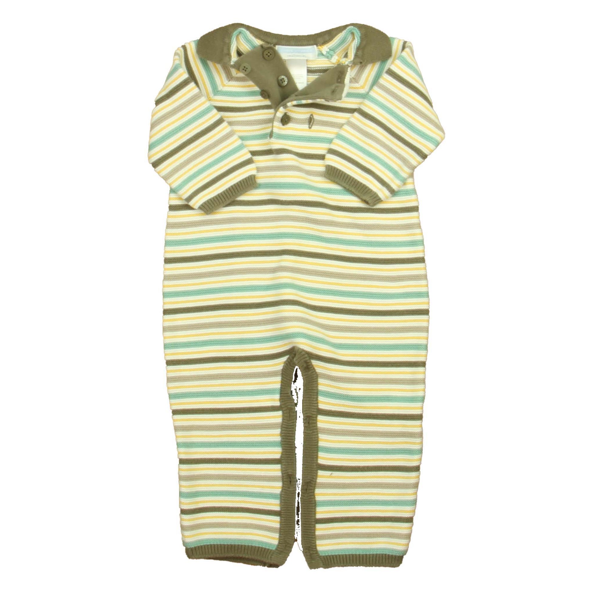 Janie and Jack Boys White | Tan | Yellow Stripe Long Sleeve Outfit Size: 6-12 Months White | Tan | Yellow Stripe