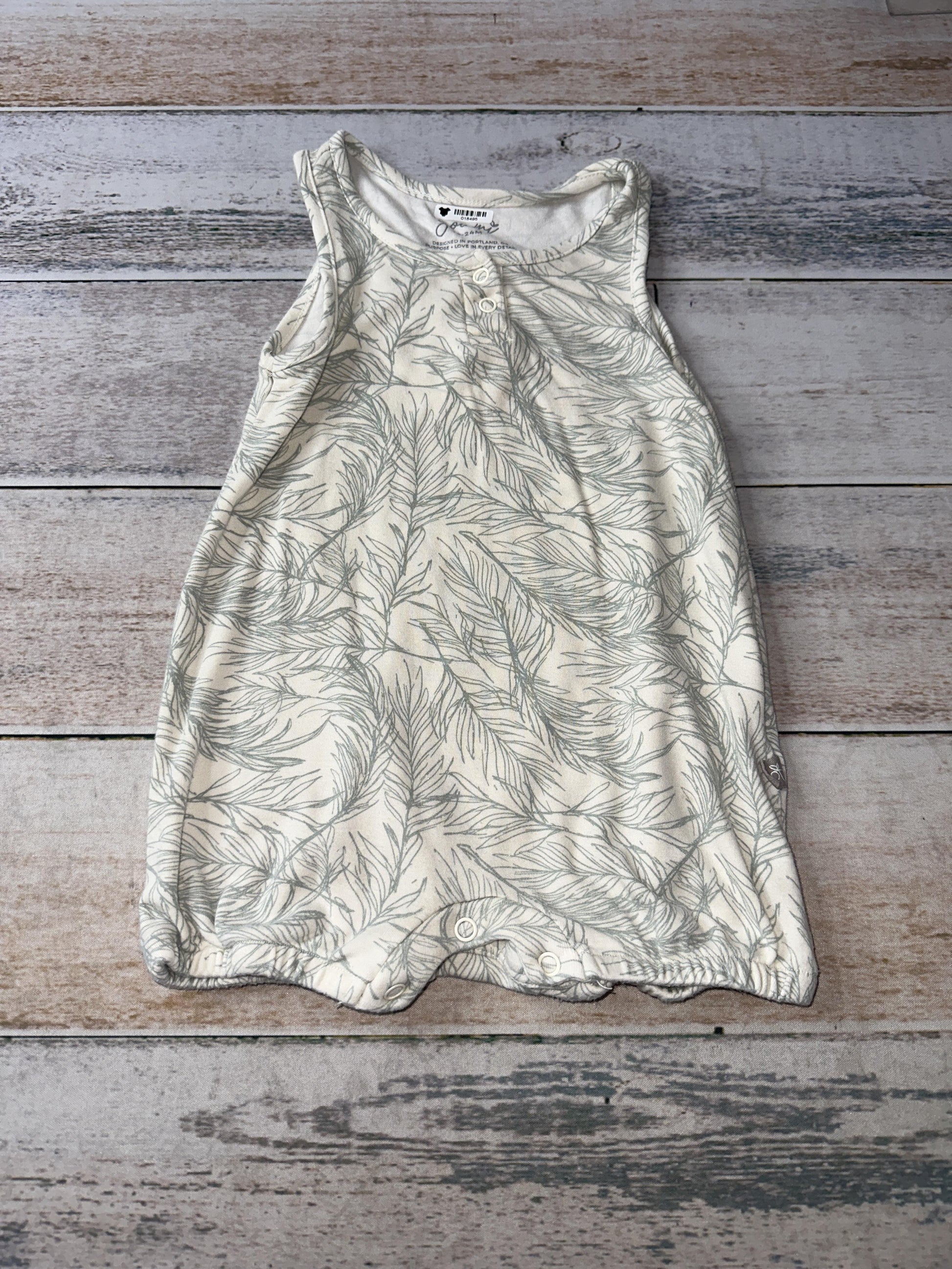 Goumi Unisex White | Teal | Leaves Romper Size: 18-24 months White | Teal | Leaves