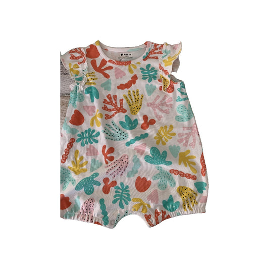 Mac & Moon Girls White | Teal | pink | orange | Pattern Romper Size: 12M White | Teal | pink | orange | Pattern