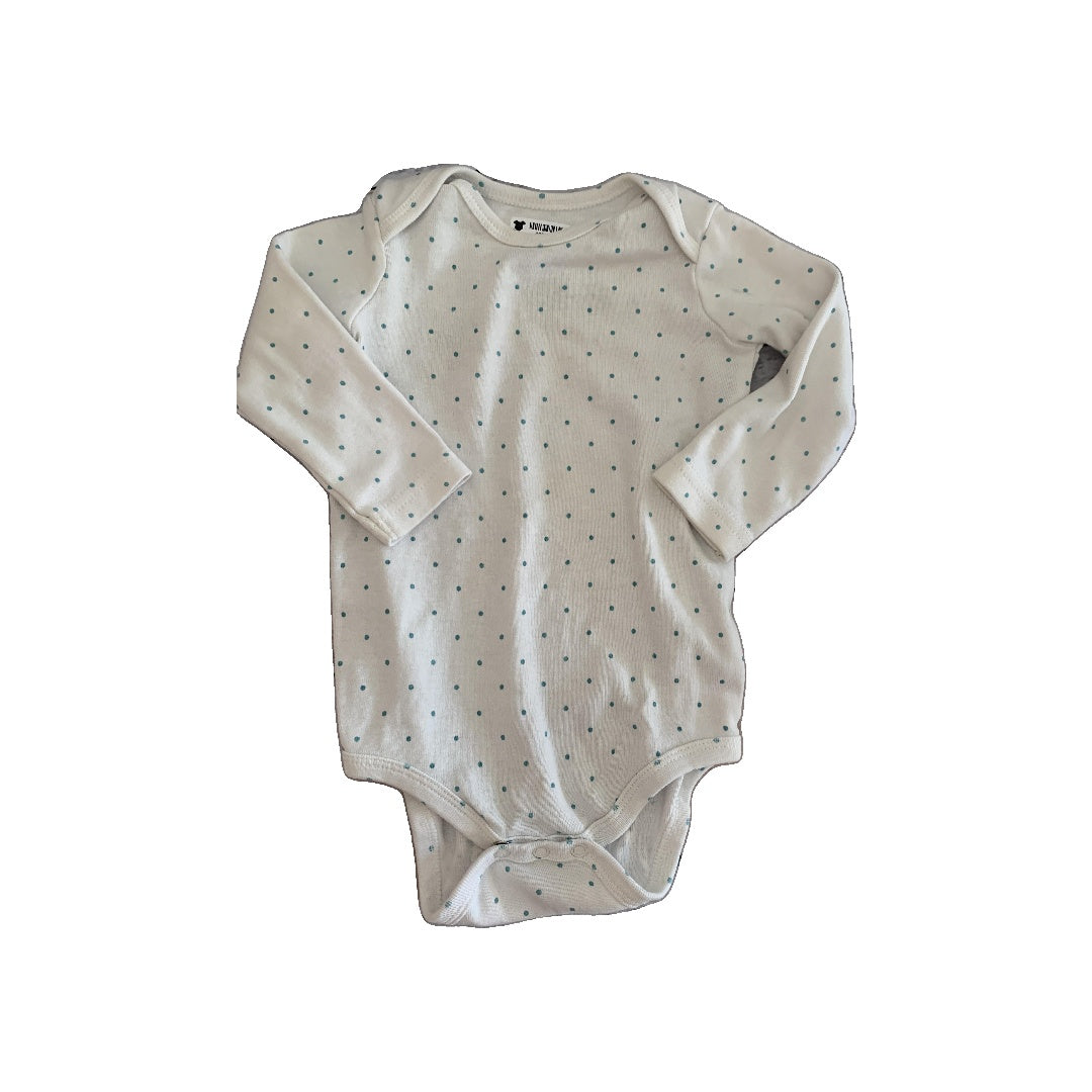 Primary Girls White | Teal | polka dot Onesie Size: 6-9 months White | Teal | polka dot