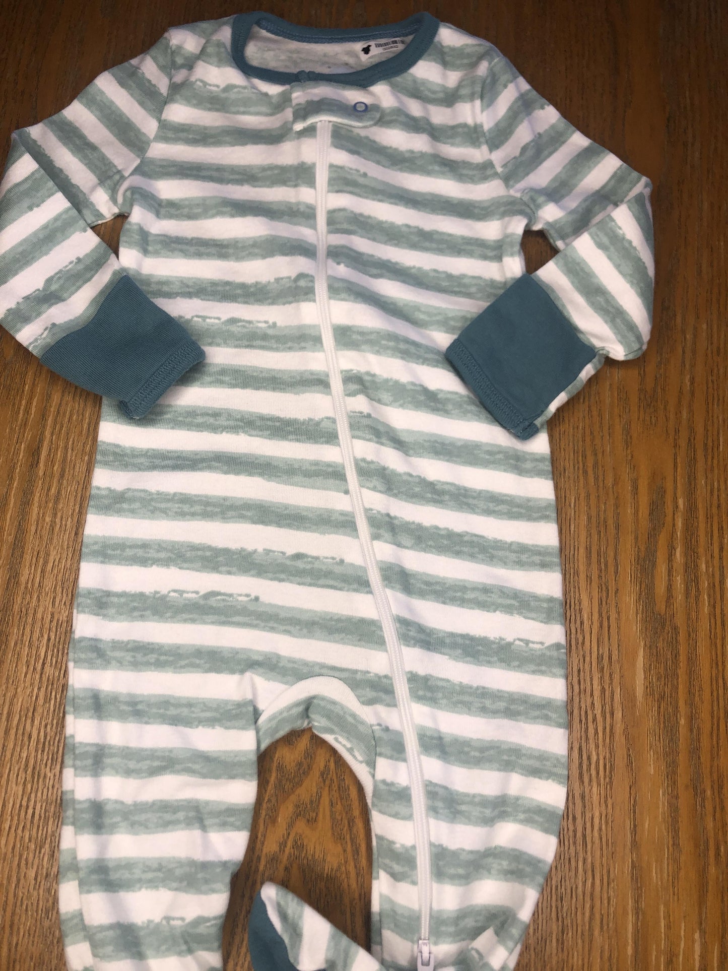 Cloud Island Unisex White | Turquoise | Striped Pajamas Size: 6-9 months White | Turquoise | Striped