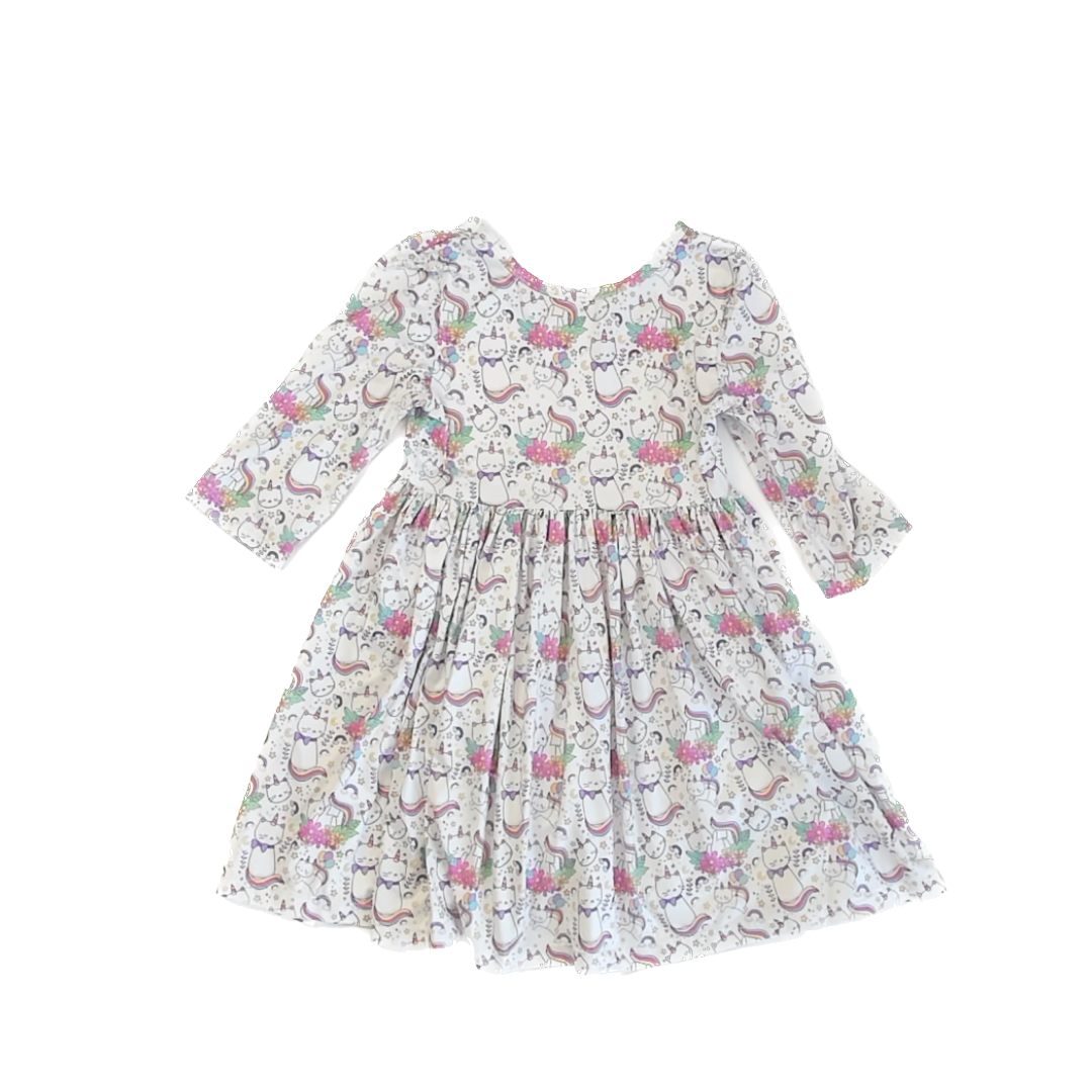 Mila & Rose Girls White Unicorn Cats Dress Size: 4T White Unicorn Cats