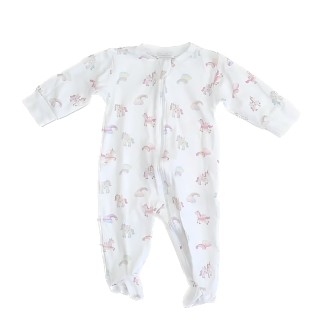 Kissy Kissy Girls White | Unicorn 1-piece footed Pajamas Size: 6-9 Months White | Unicorn