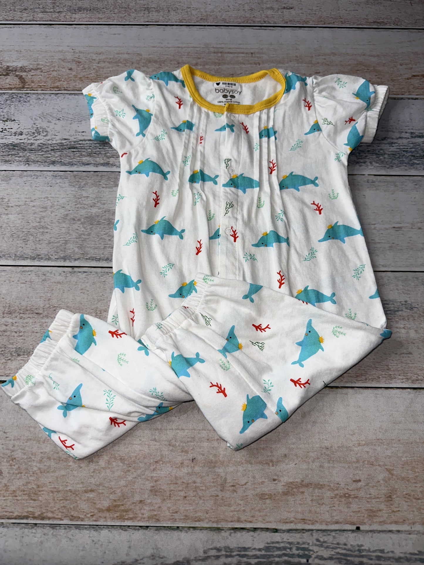 Babysoy Boys White | whales | Yellow | Blue Romper Size: 12-18 months White | whales | Yellow | Blue