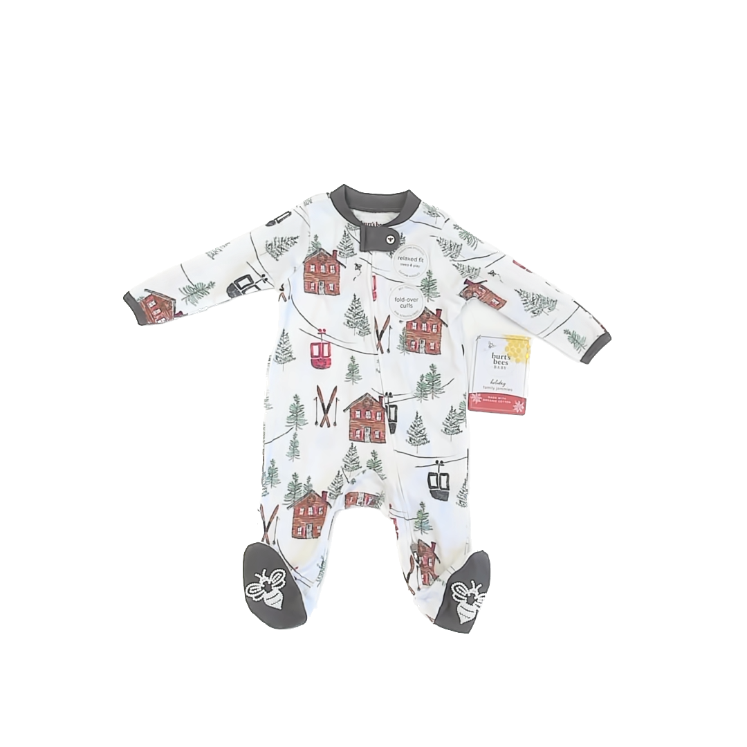 Burt's Bees Boys White | Winter 1-piece footed Pajamas Size: 0-3 Months White | Winter