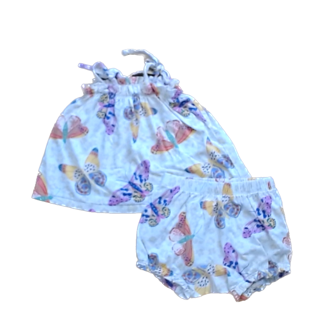 Tea Collection Girls White with Butterflies Set Shirt Size: 18-24 Months White with Butterflies Set