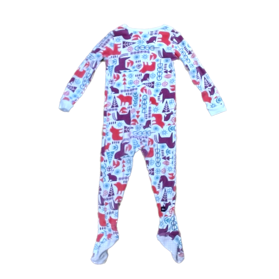 Tea Collection Unisex White With Red and Blue Trees and Animals 1-piece footed Pajamas Size: 18-24 Months White With Red and Blue Trees and Animals