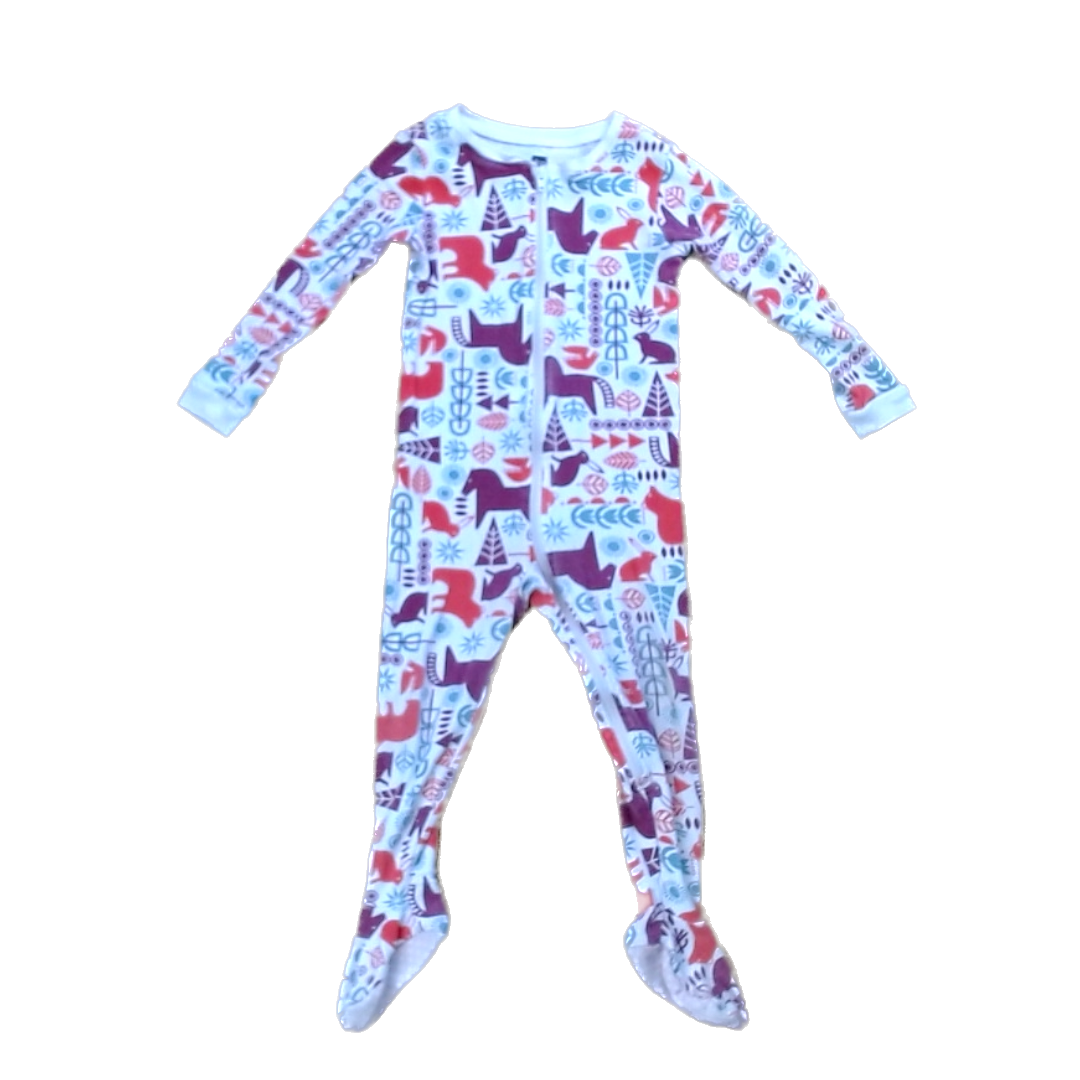 Tea Collection Unisex White With Red and Blue Trees and Animals 1-piece footed Pajamas Size: 18-24 Months White With Red and Blue Trees and Animals