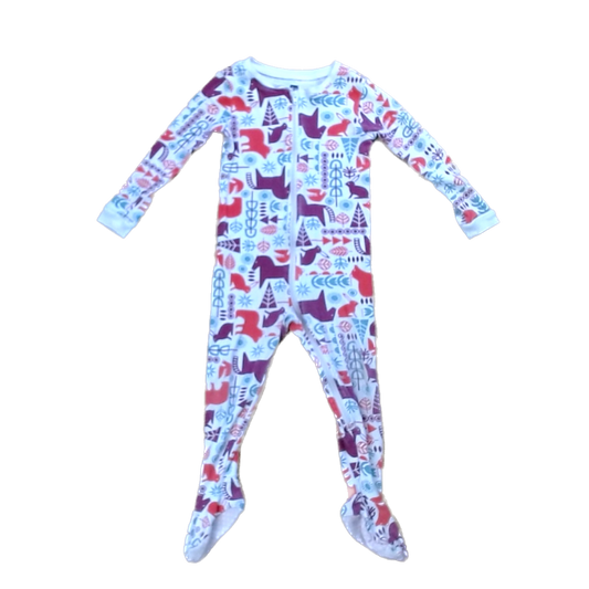 Tea Collection Unisex White With Red and Blue Trees and Animals 1-piece footed Pajamas Size: 18-24 Months White With Red and Blue Trees and Animals