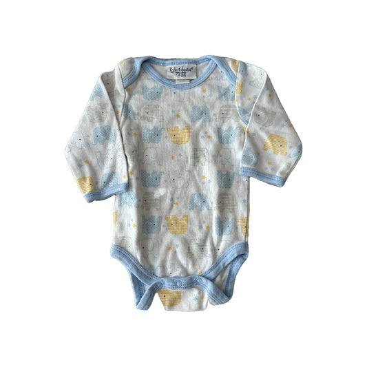 Kylee & Deena Boys White | Yellow | Blue | Elephant Onesie Size: 3-6 months White | Yellow | Blue | Elephant