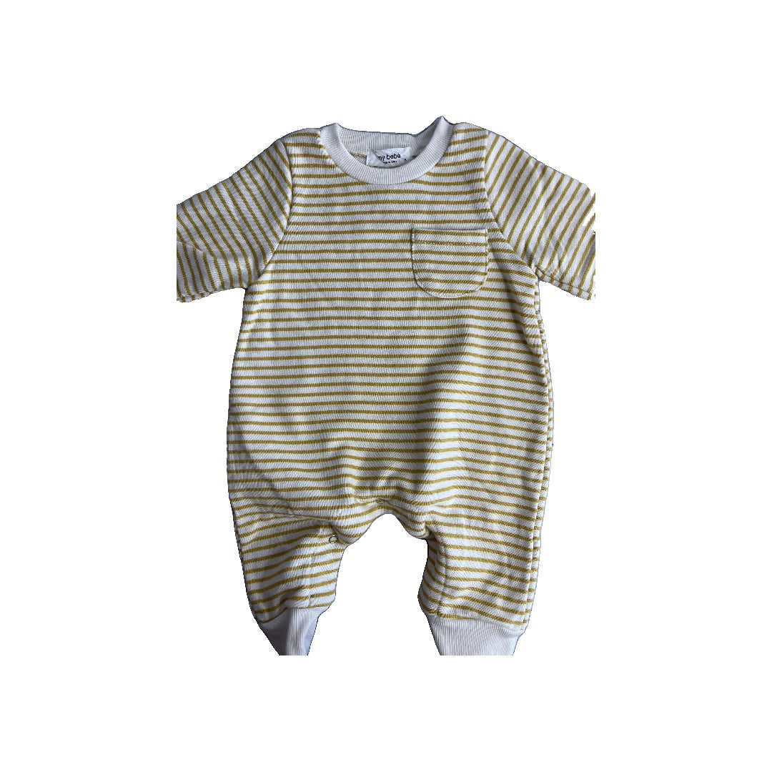 My Bebe Unisex White | Yellow | Stripe Long Sleeve Outfit Size: 6 months White | Yellow | Stripe