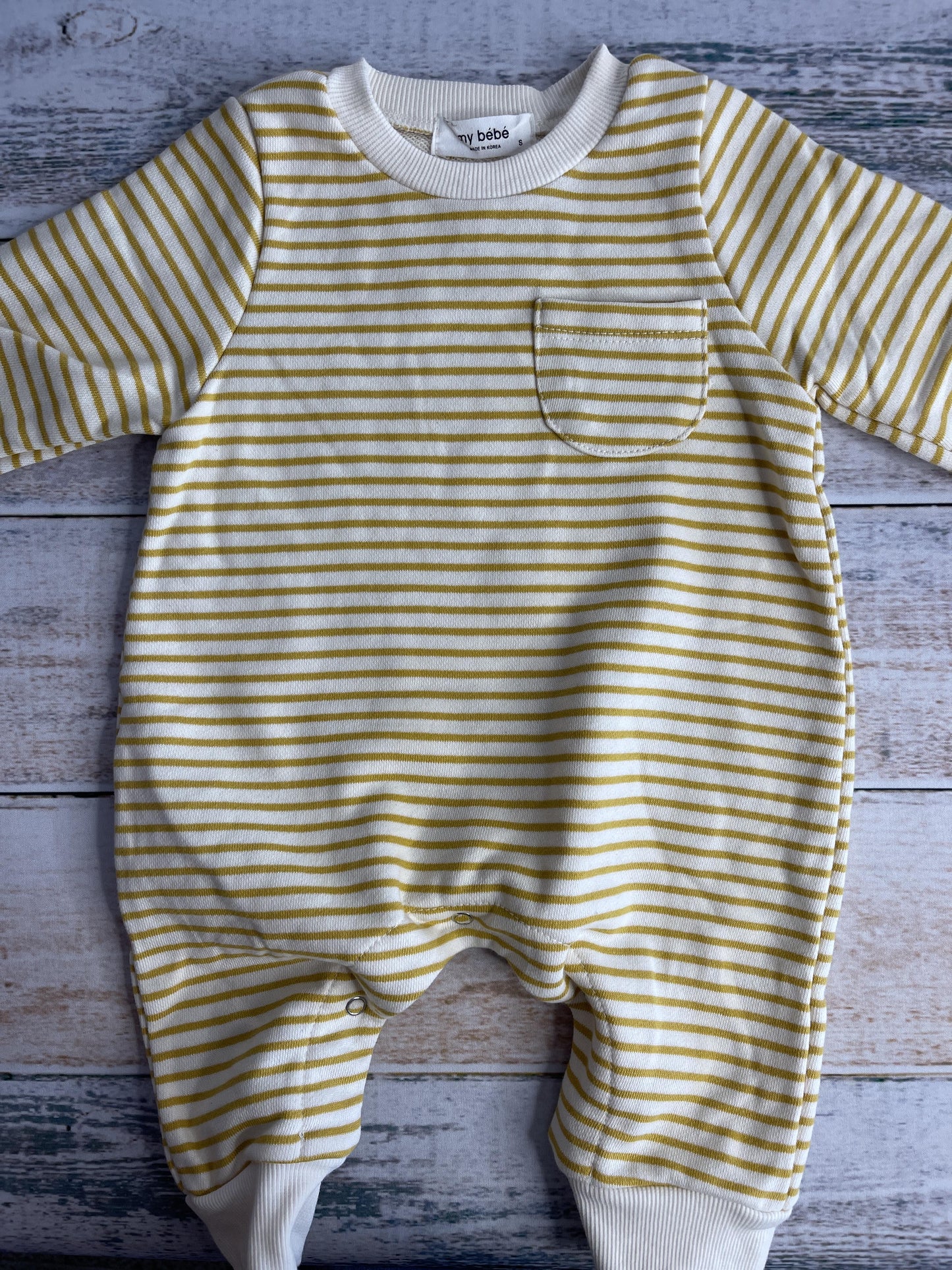 My Bebe Unisex White | Yellow | Stripe Long Sleeve Outfit Size: 6 months White | Yellow | Stripe