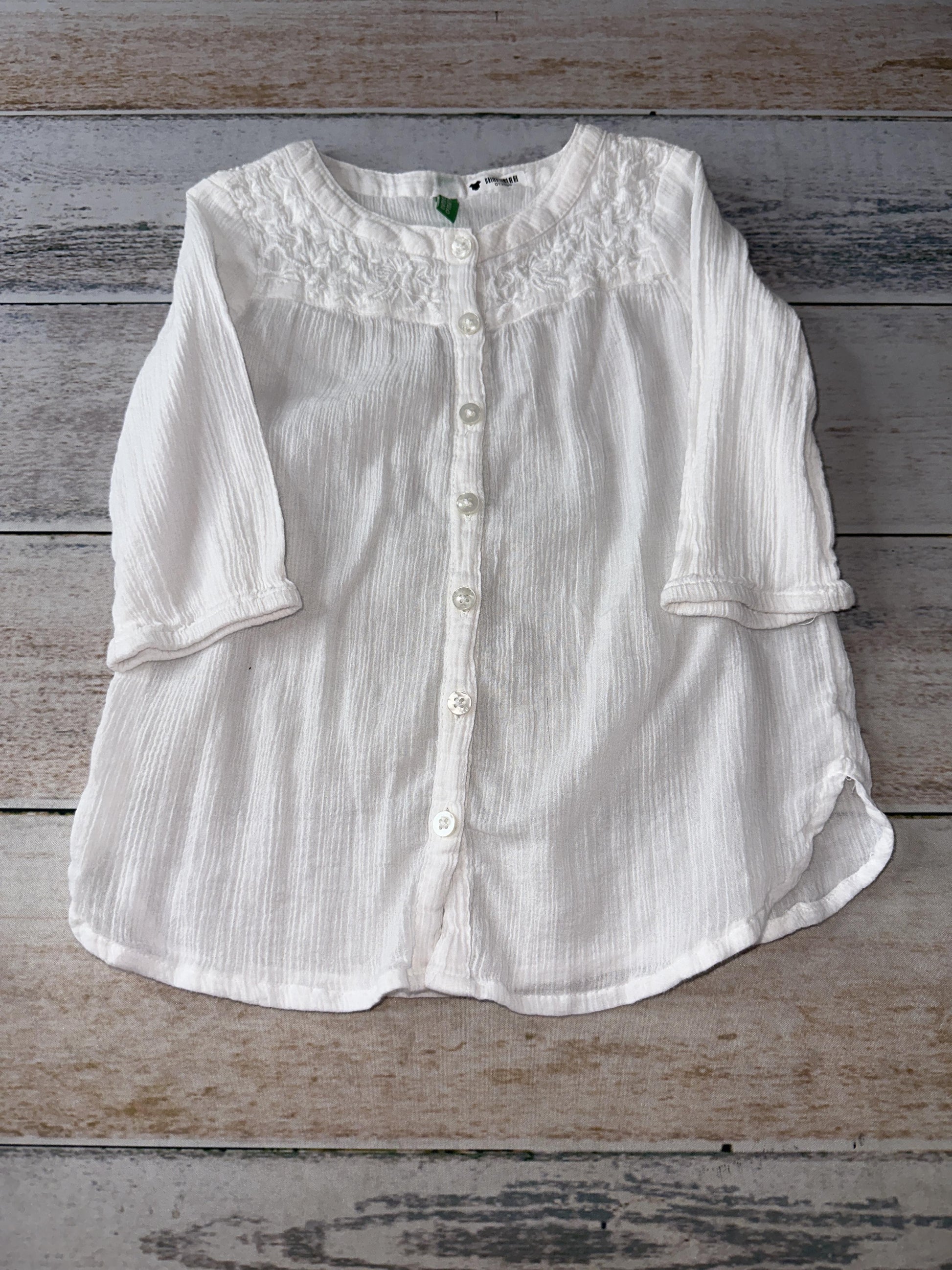 Beneton Girls White Button Down Short Sleeve Size: 2T White