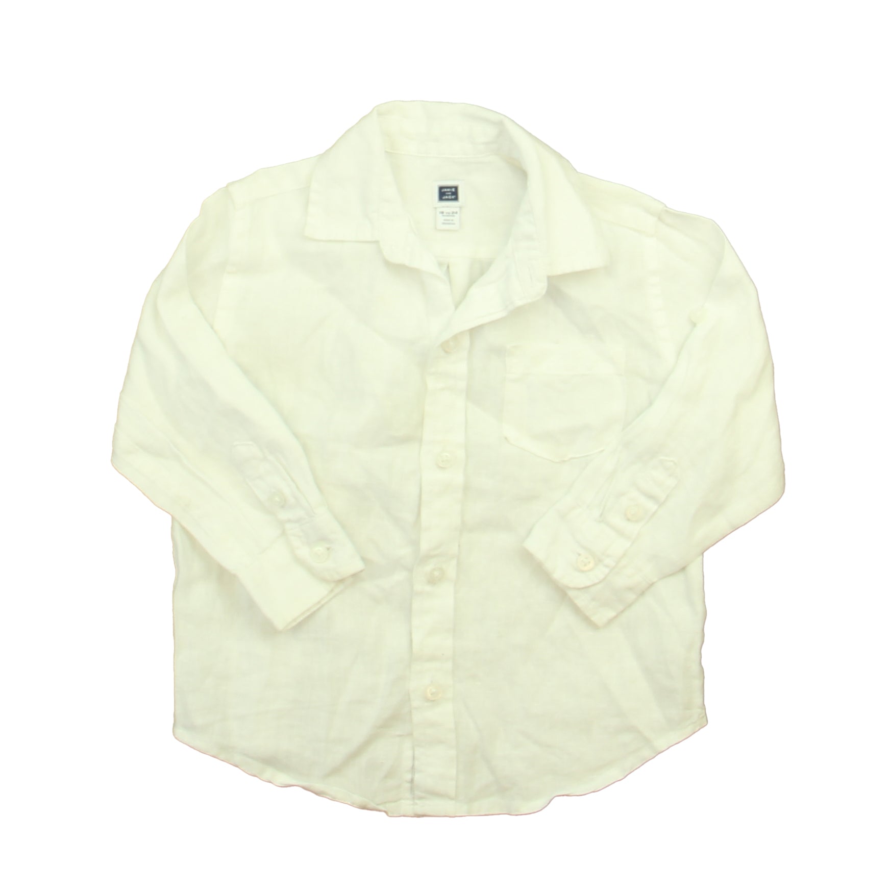 Janie and Jack Boys White Button Down Long Sleeve Size: 18-24 Month White