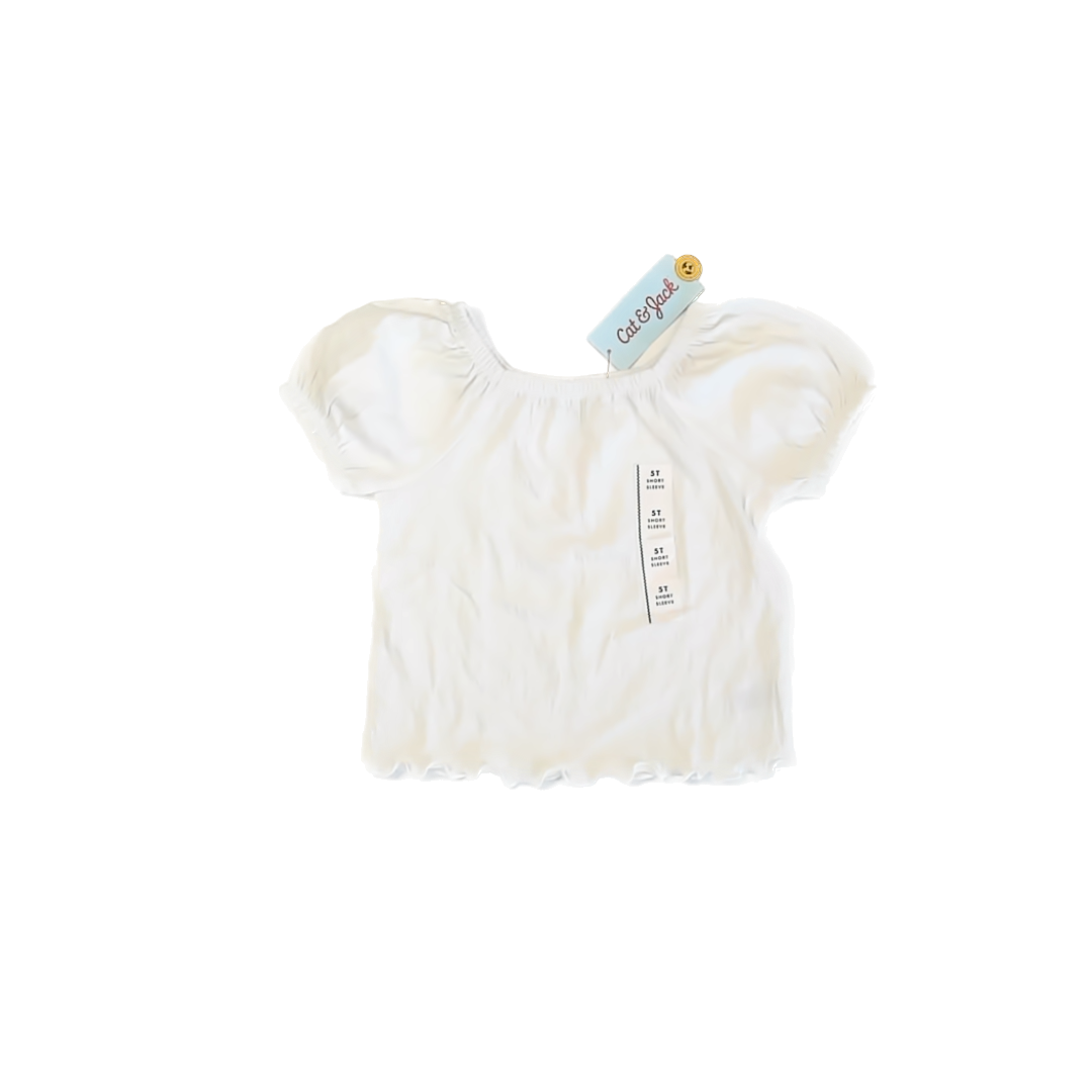 Cat & Jack Girls White Short Sleeve Shirt Size: 5T White