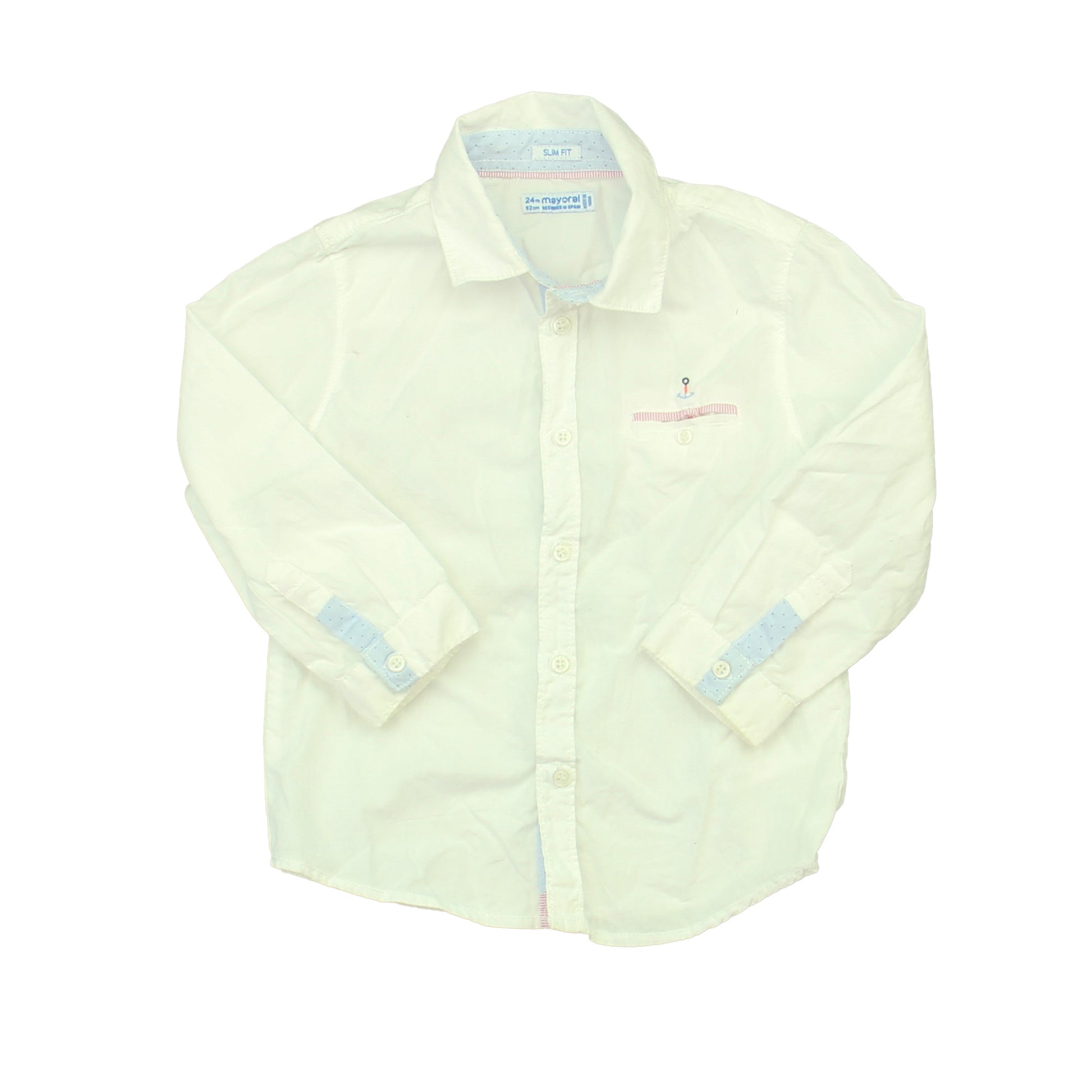 Mayoral Boys White Button Down Long Sleeve Size: 12 Months White